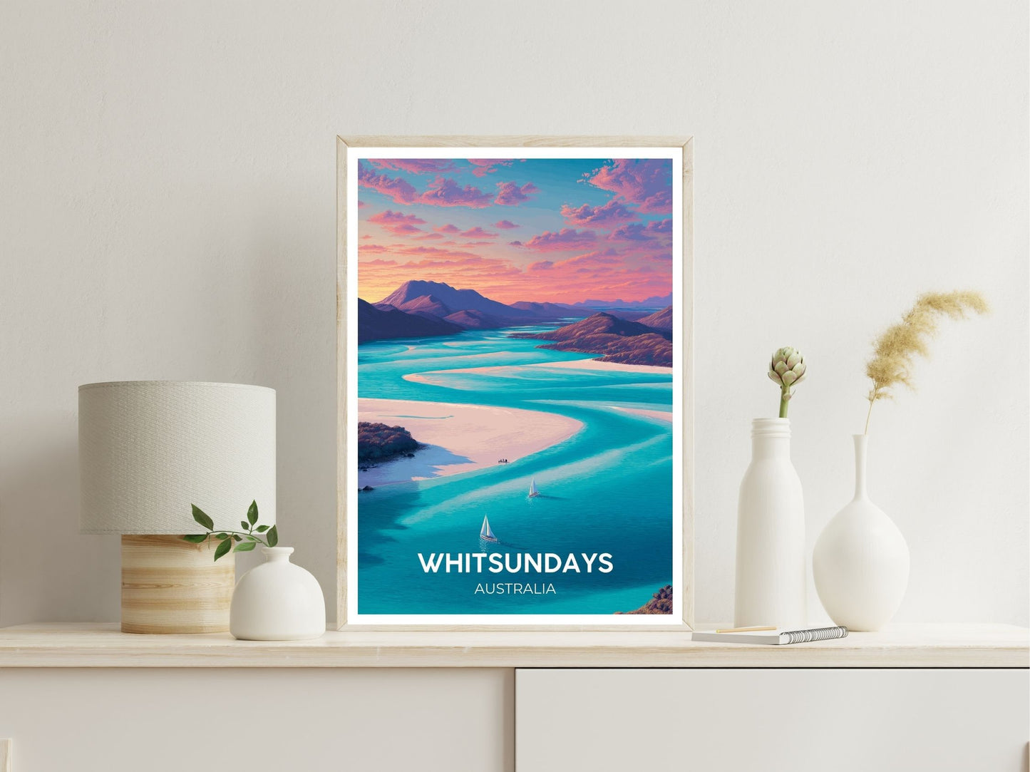 Whitsundays wall art print displayed in bedroom – Atlas Prints