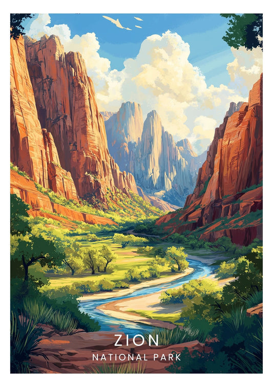 Vintage Zion National Park travel poster wall art print – Atlas Prints