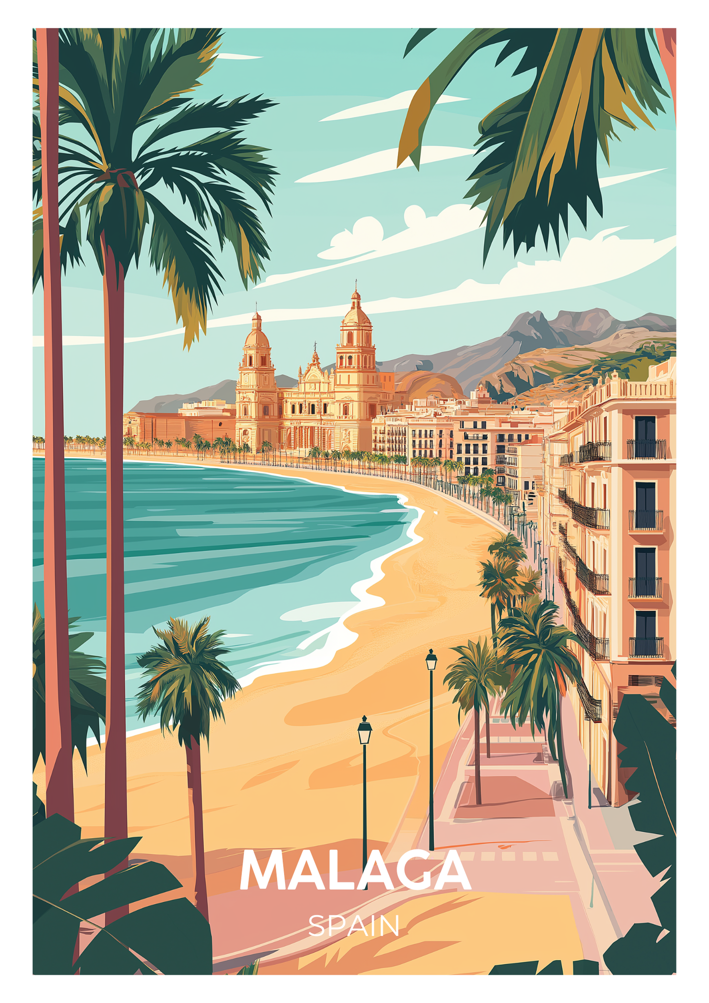 Malaga, Spain - Vintage Travel Poster