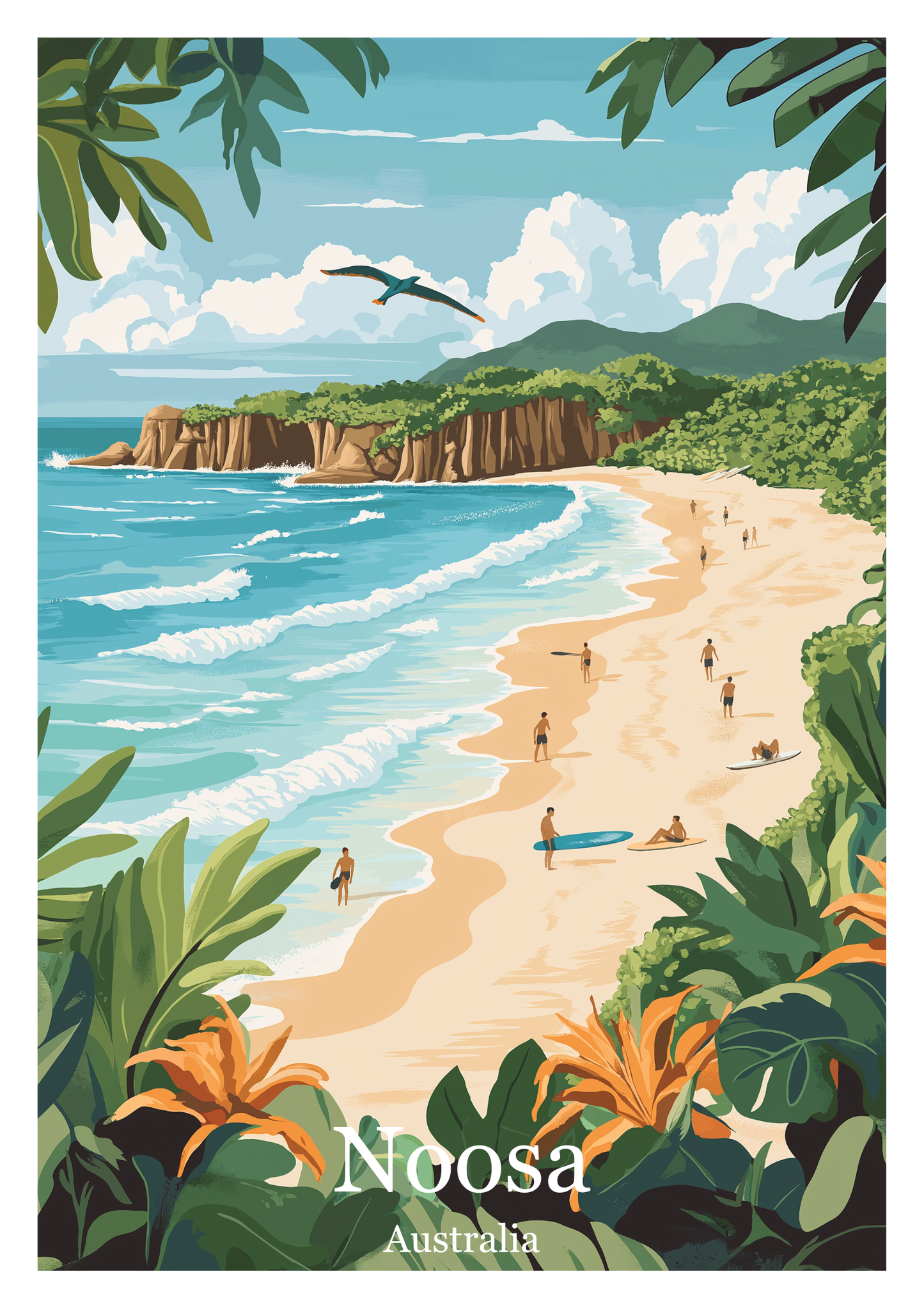 Vintage Noosa Travel Poster Wall Art