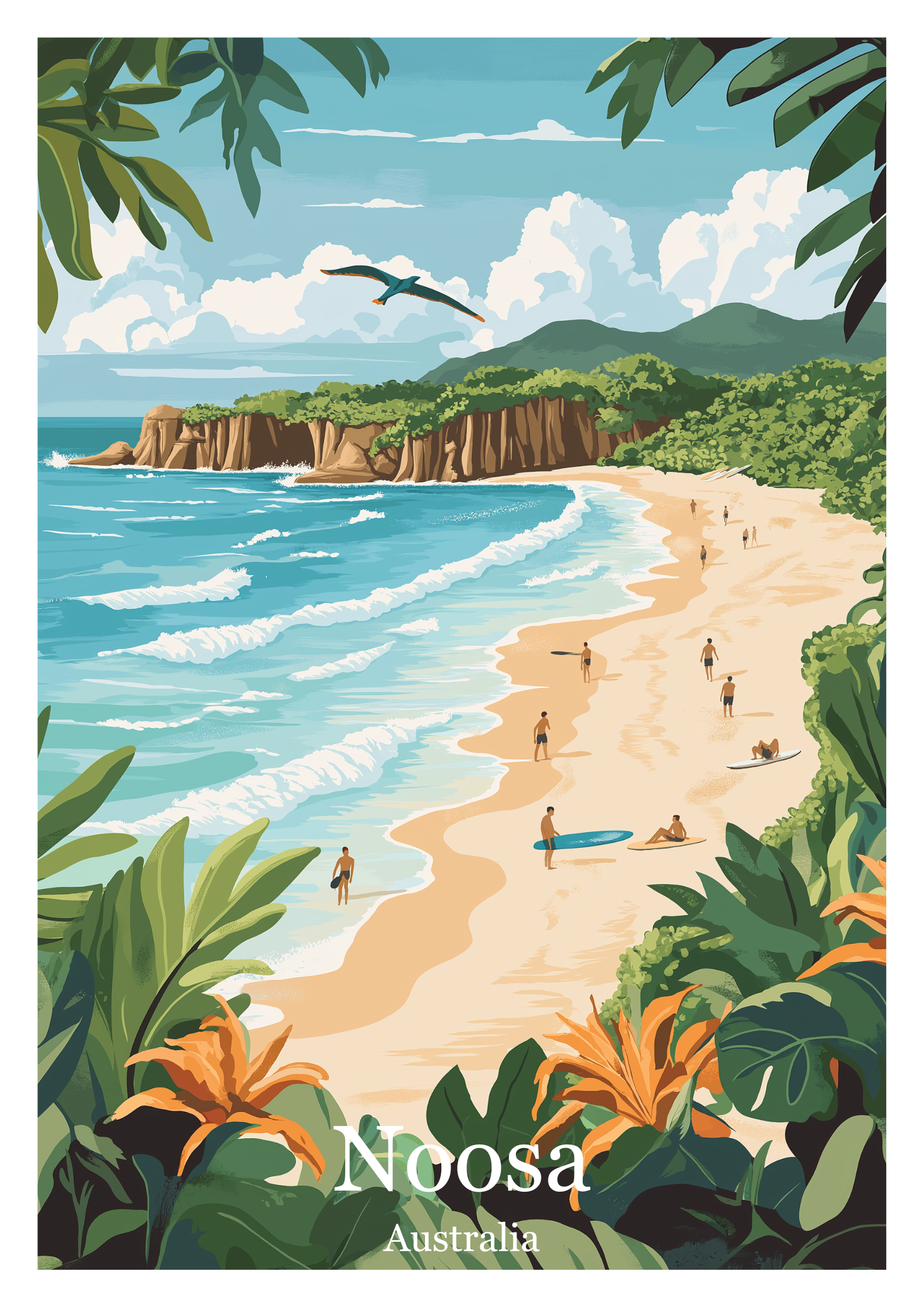 Vintage Noosa Travel Poster Wall Art