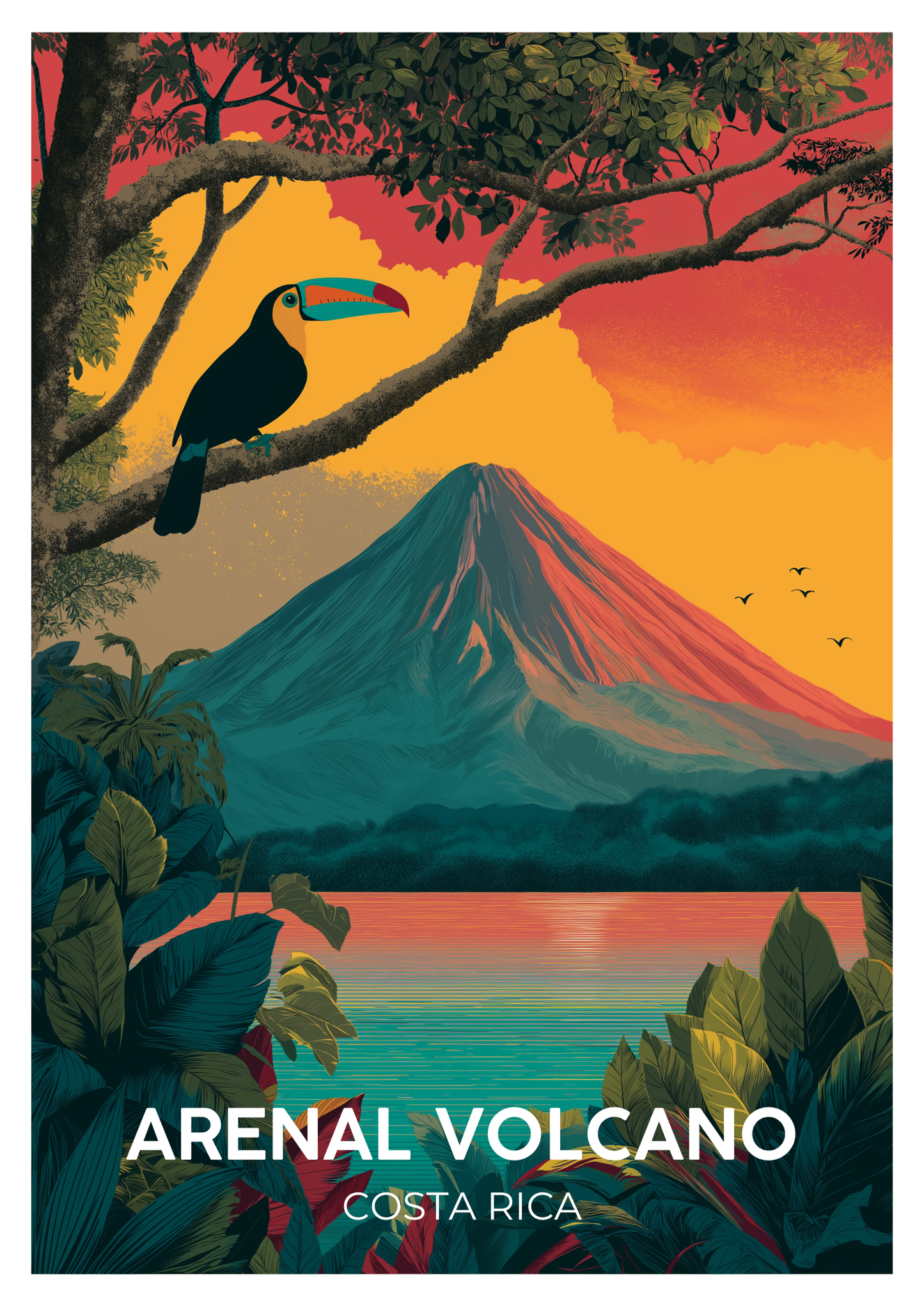 Arenal Volcano, Costa Rica – Vintage Travel Poster