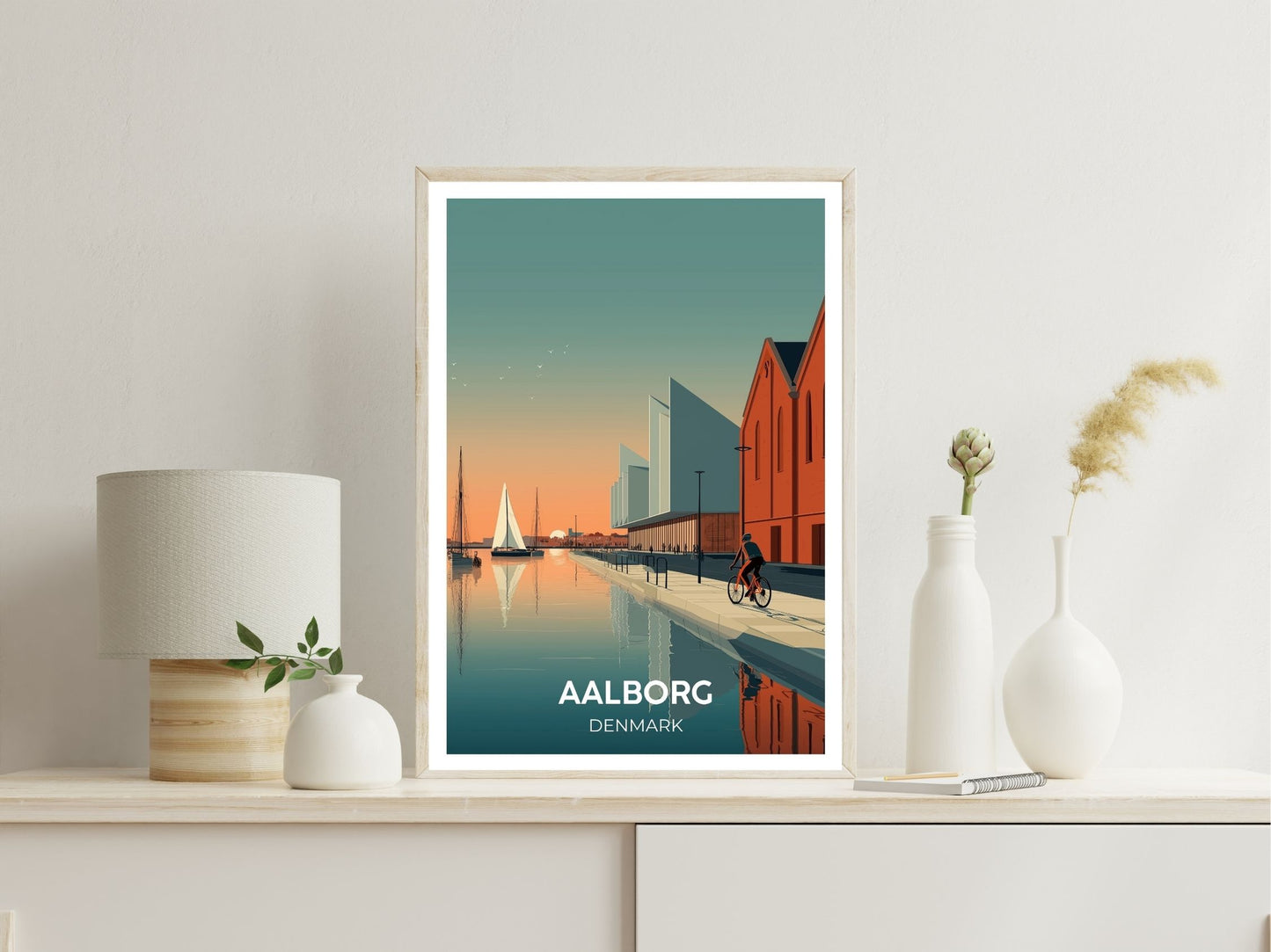 Aalborg Denmark wall art print displayed in bedroom – Atlas Prints