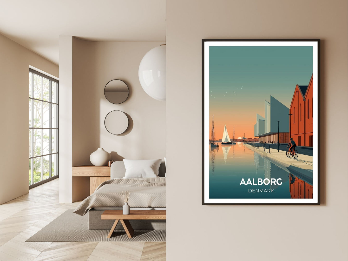 Gallery wall display of Aalborg Denmark travel poster – Atlas Prints