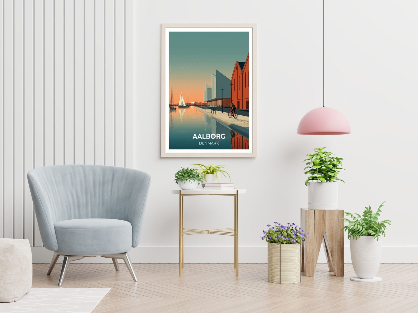 Aalborg Denmark travel print displayed in living room – Atlas Prints