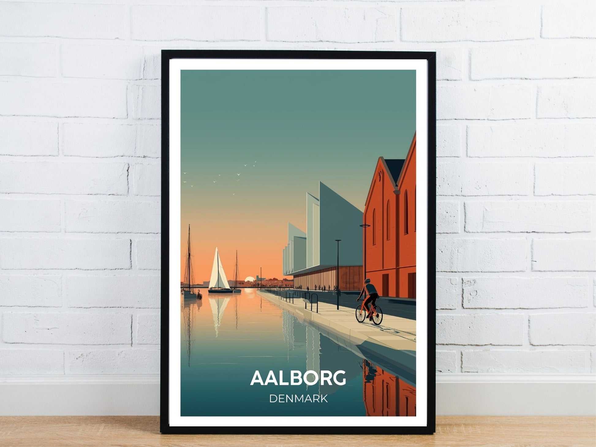 Minimal Aalborg Denmark travel art poster – Atlas Prints