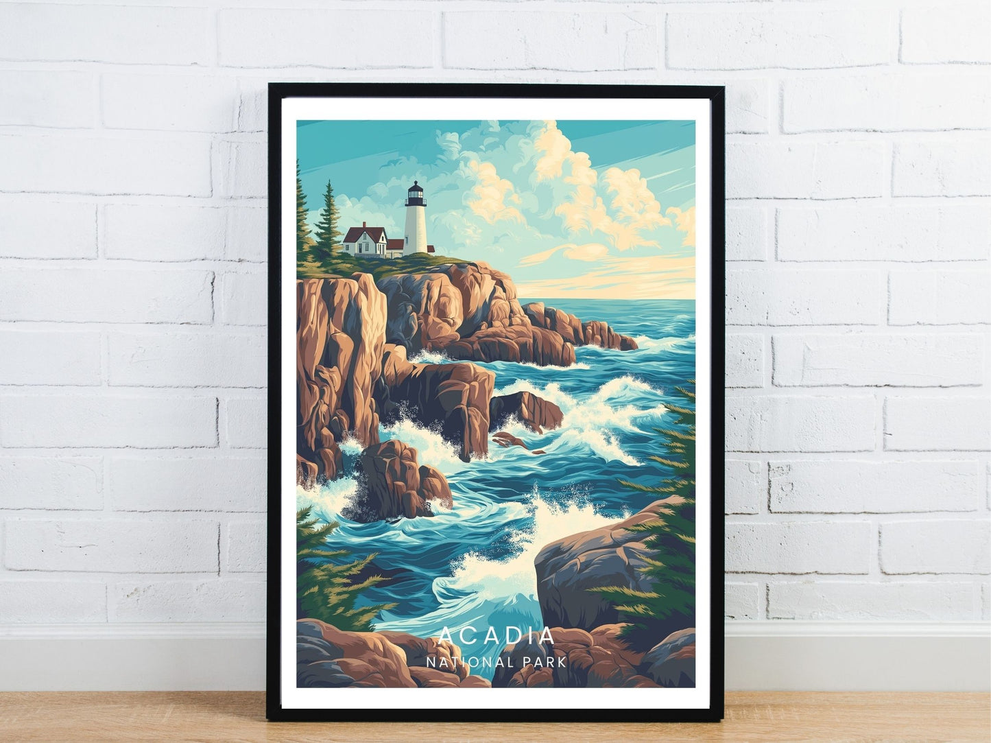 Minimal Acadia National Park travel art poster – Atlas Prints