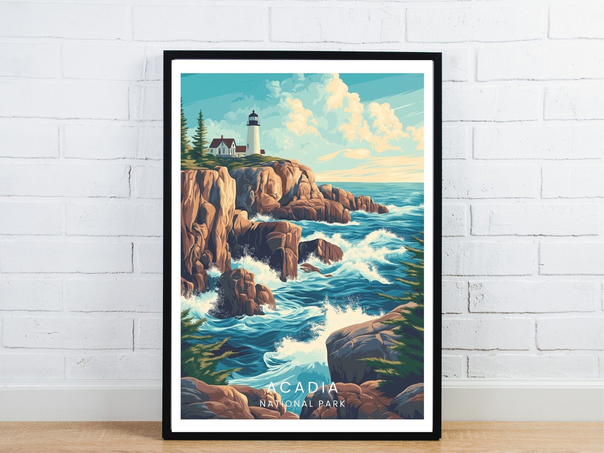 Minimal Acadia National Park travel art poster – Atlas Prints