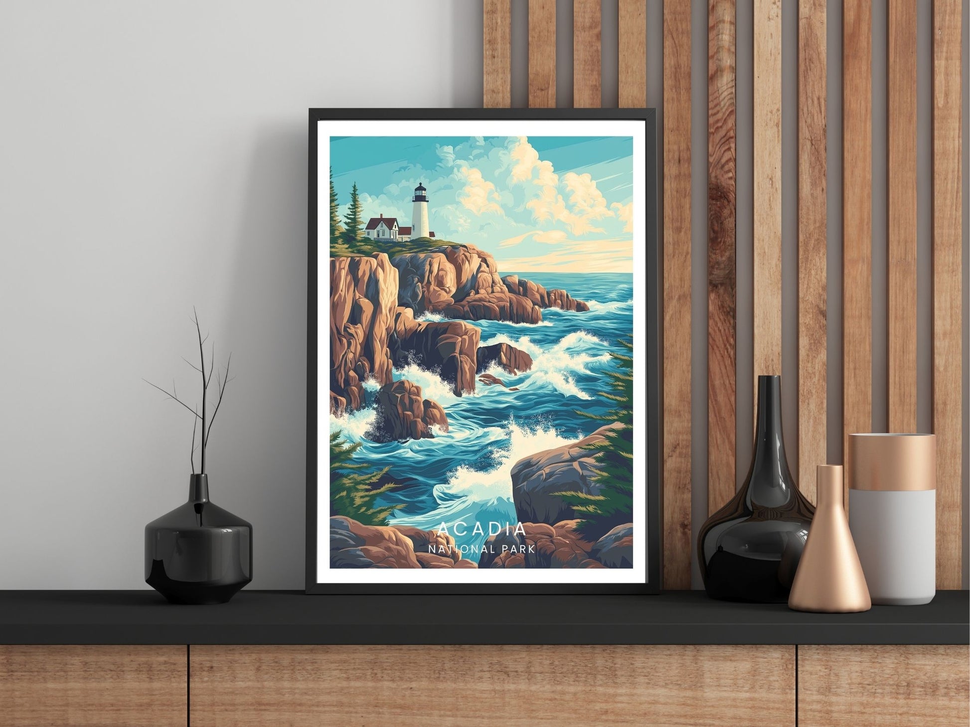 Close-up of Acadia National Park travel poster matte texture – Atlas Prints