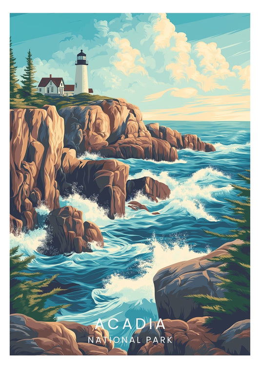 Vintage Acadia National Park travel poster wall art print – Atlas Prints