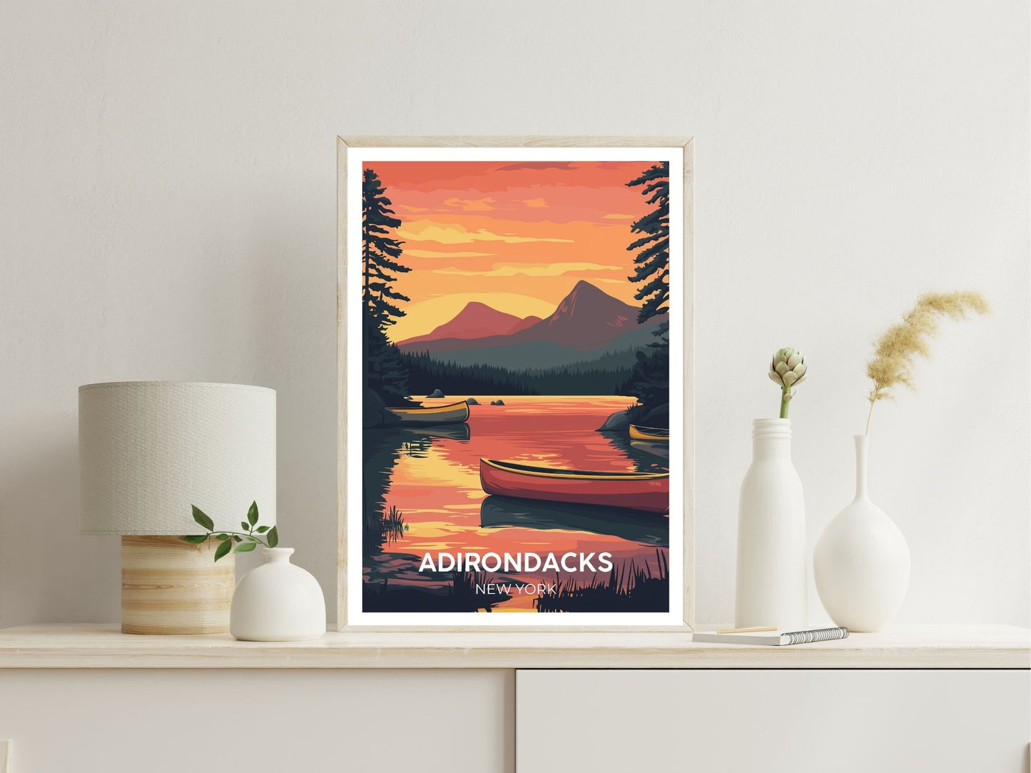 Adirondacks New York wall art print displayed in bedroom – Atlas Prints