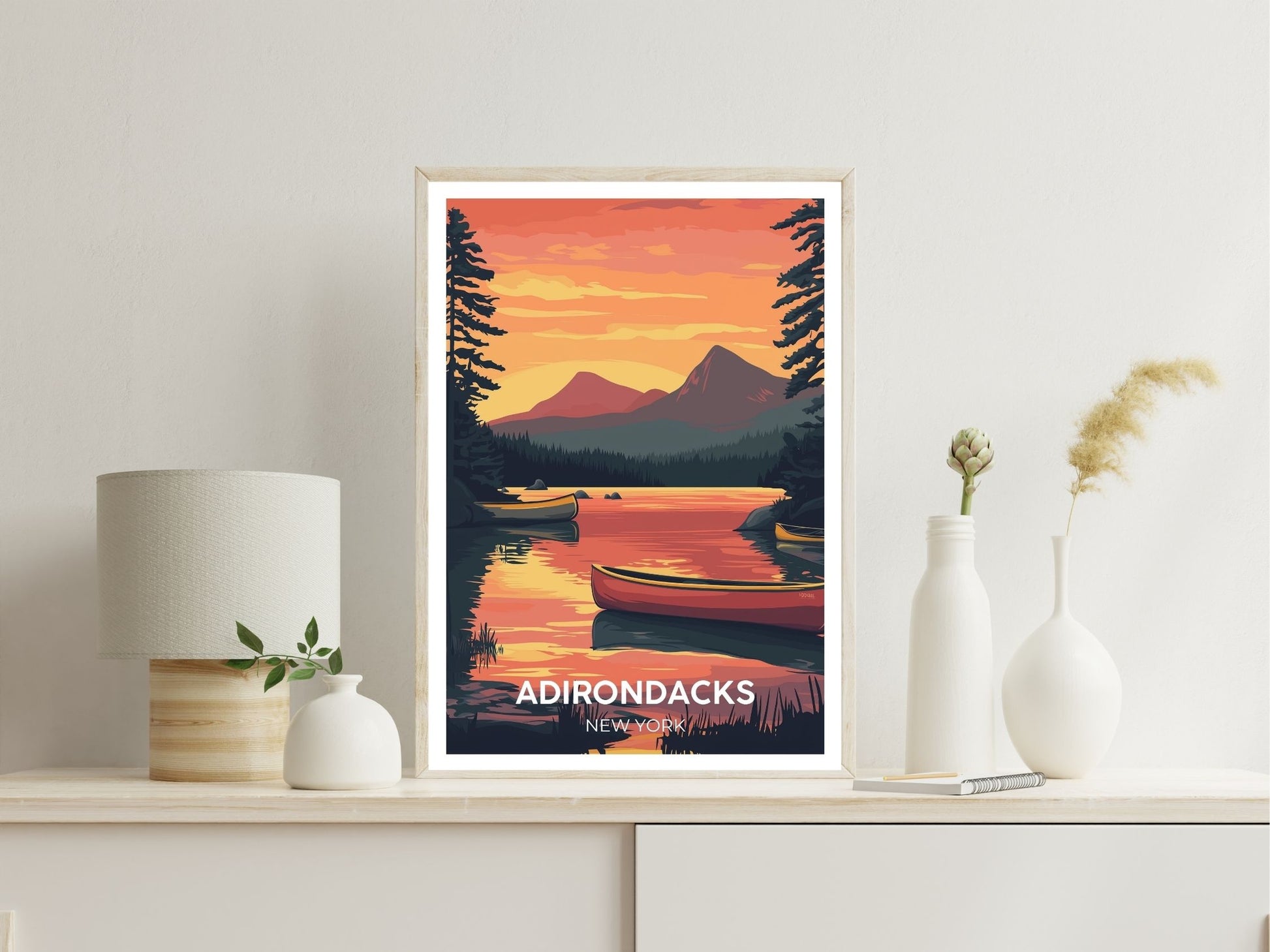 Adirondacks New York wall art print displayed in bedroom – Atlas Prints