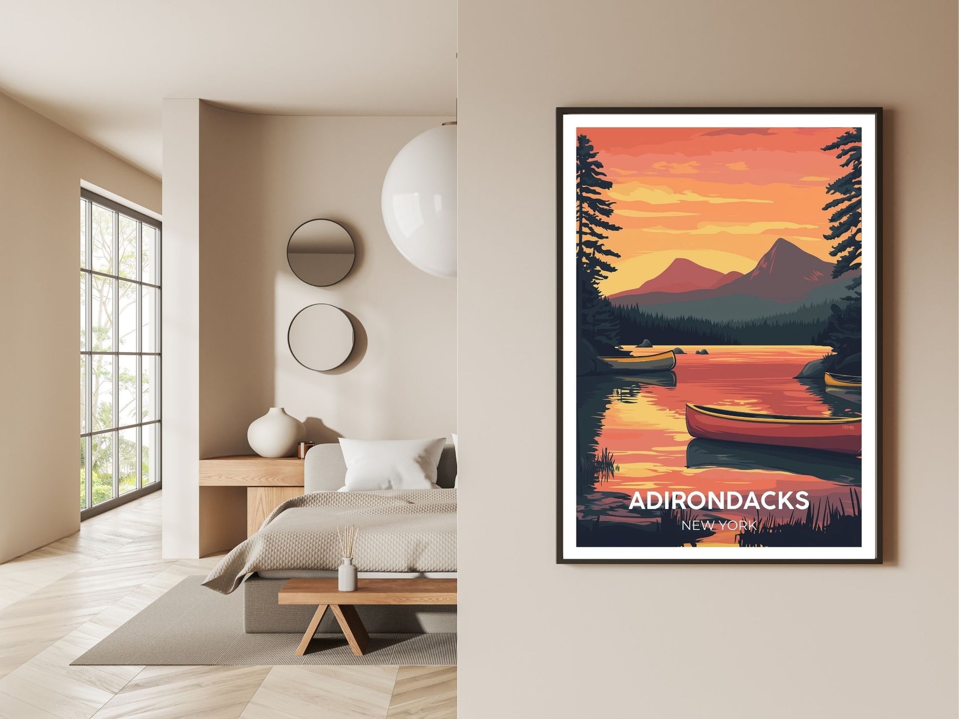 Gallery wall display of Adirondacks New York travel poster – Atlas Prints