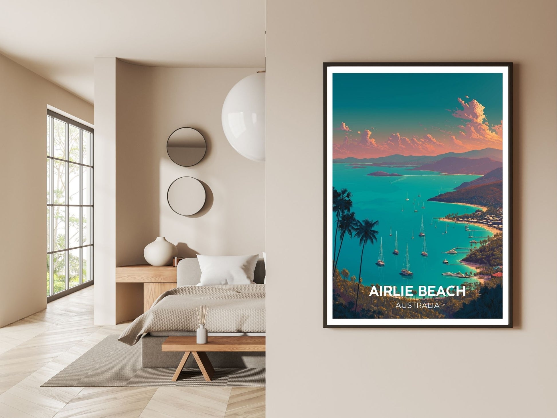 Gallery wall display of Airlie Beach Australia travel poster – Atlas Prints