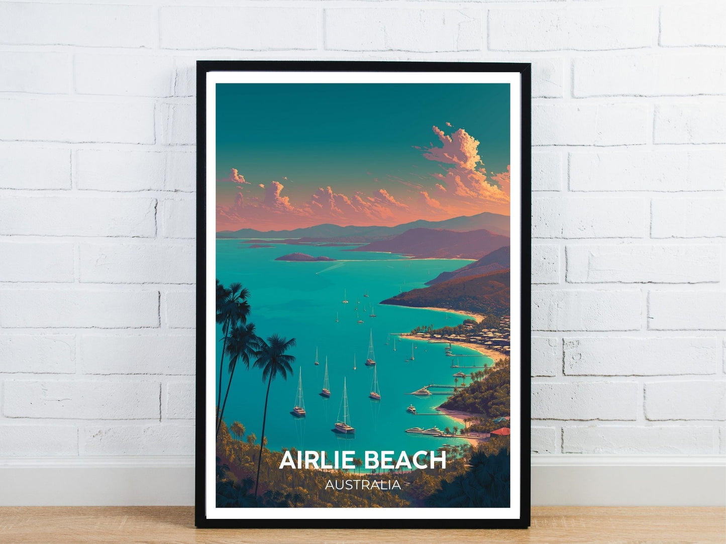 Minimal Airlie Beach Australia travel art poster – Atlas Prints