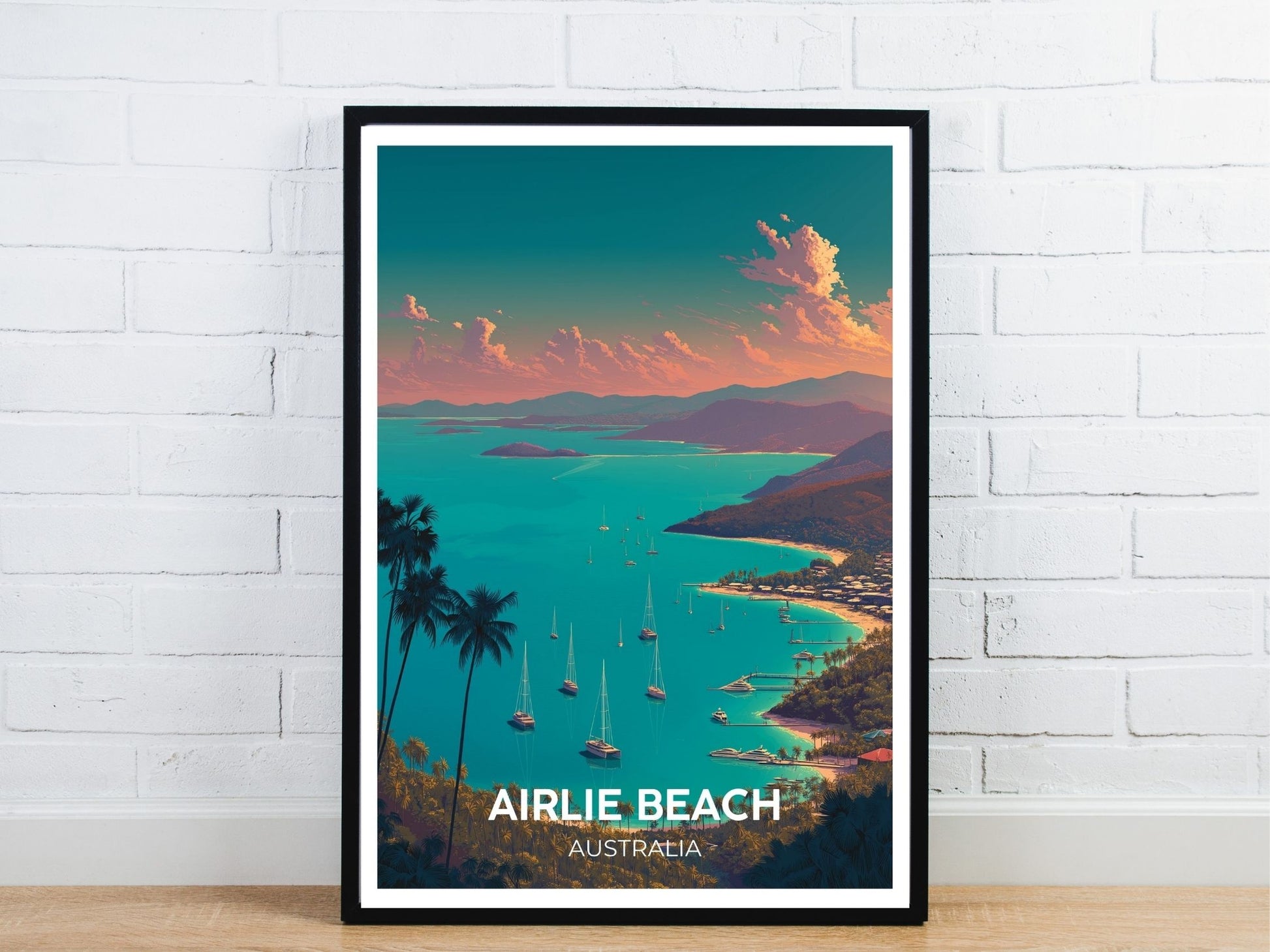 Minimal Airlie Beach Australia travel art poster – Atlas Prints