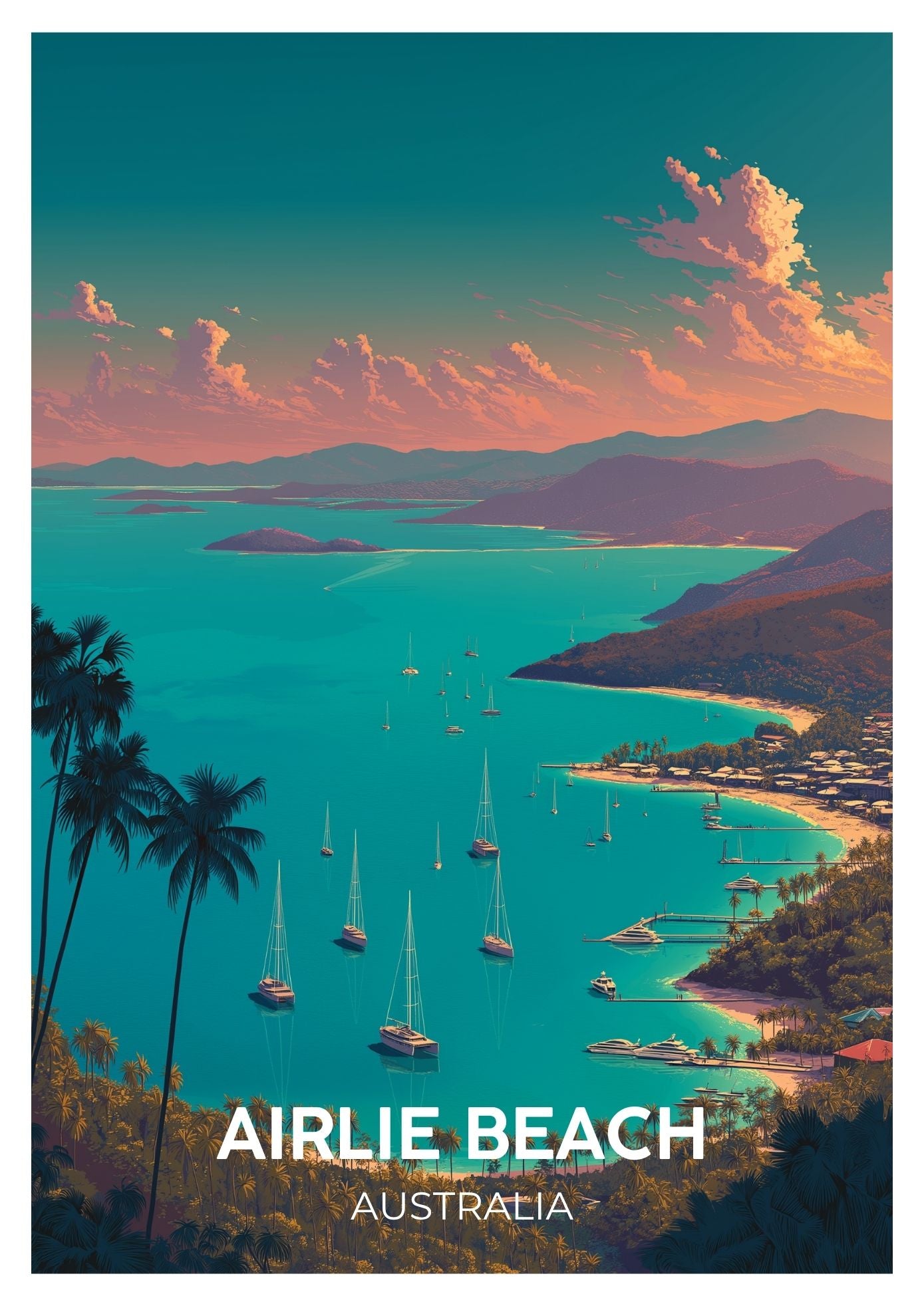 Vintage Airlie Beach Australia travel poster wall art print – Atlas Prints
