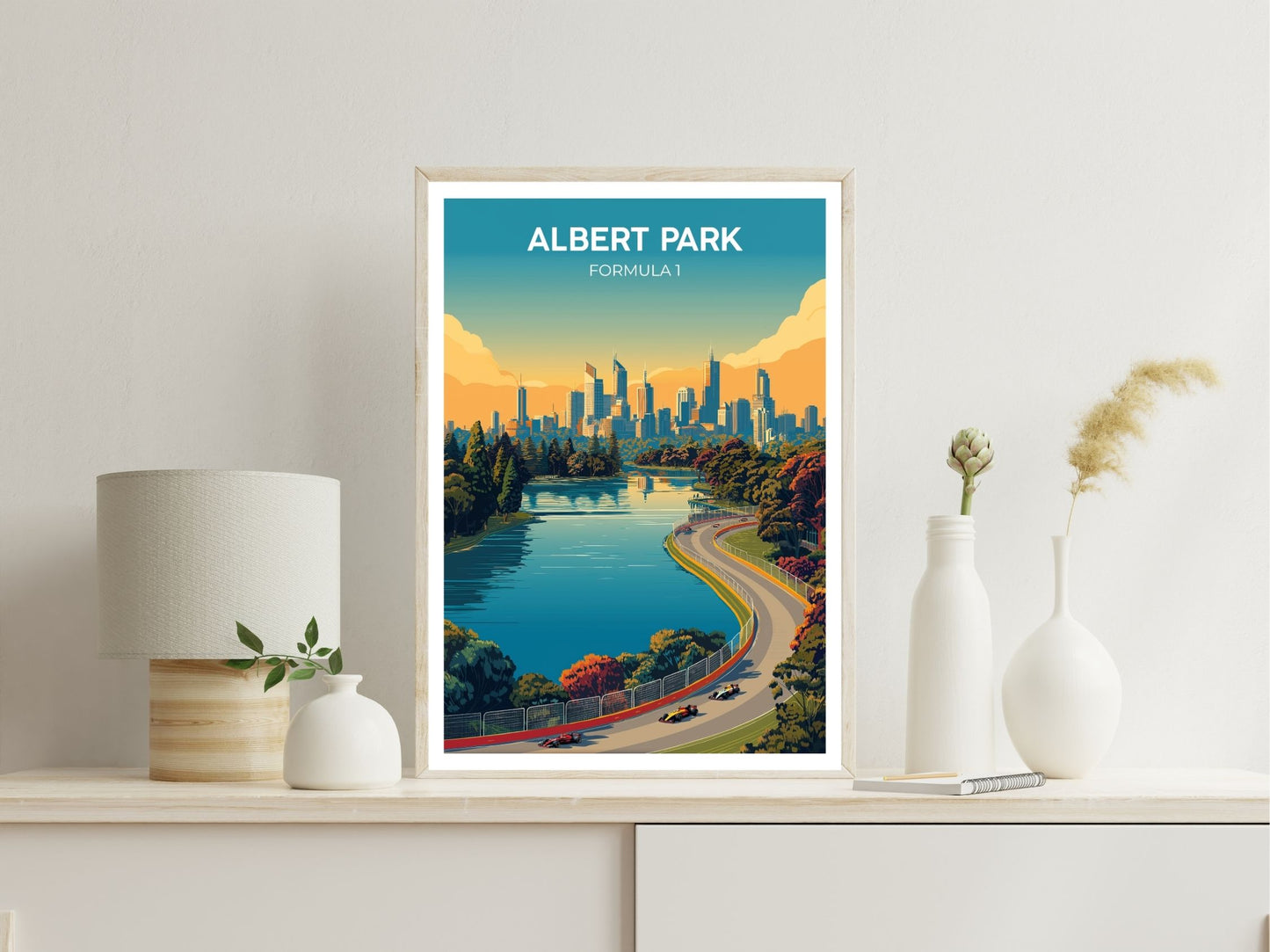 Albert Park F1 Melbourne wall art print displayed in bedroom – Atlas Prints
