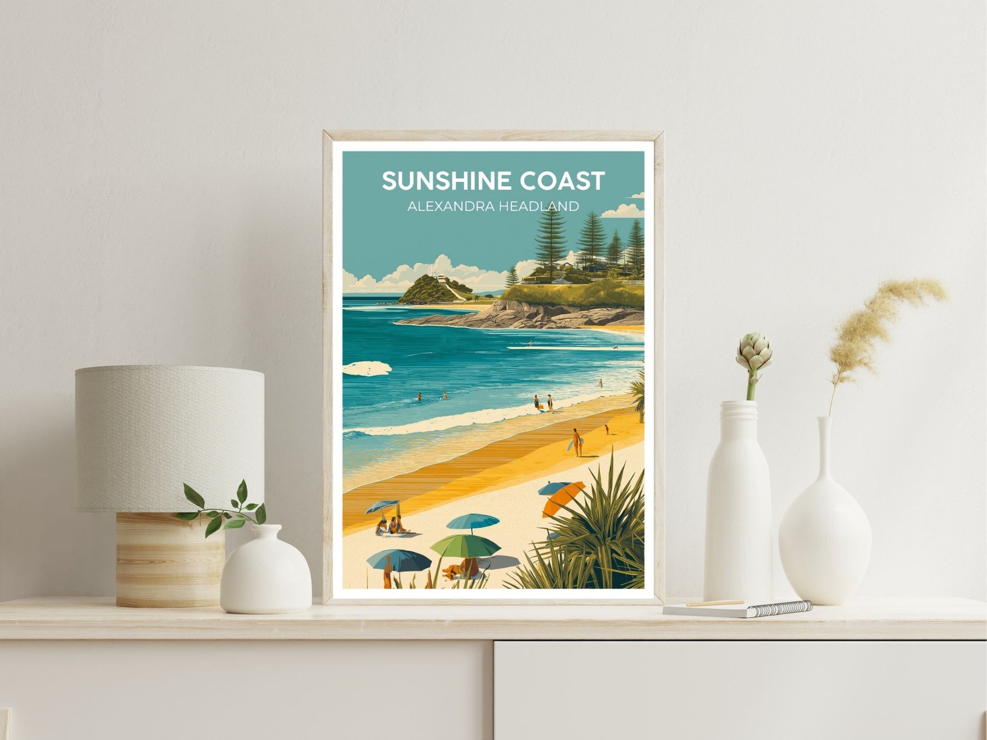 Alexandra Headland Sunshine Coast wall art print displayed in bedroom – Atlas Prints