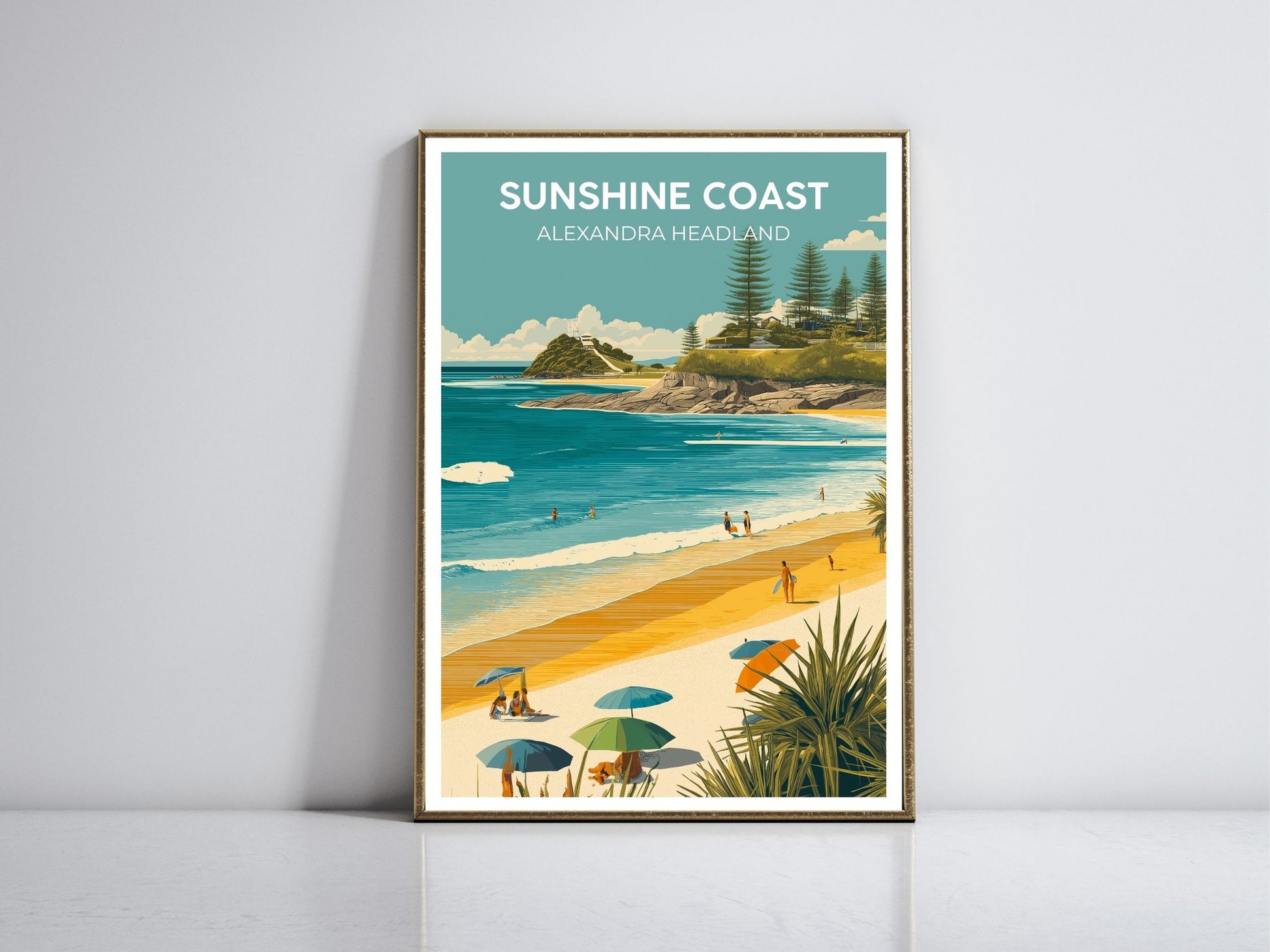Alexandra Headland Sunshine Coast framed vintage travel poster – Atlas Prints