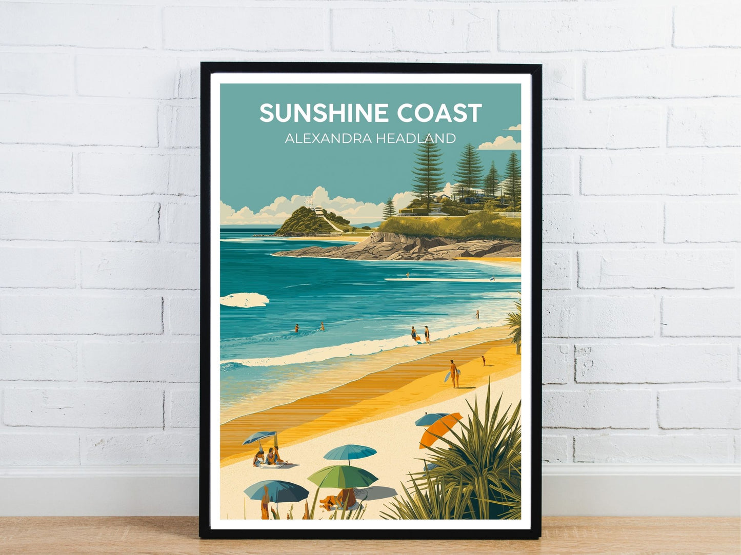 Minimal Alexandra Headland Sunshine Coast travel art poster – Atlas Prints