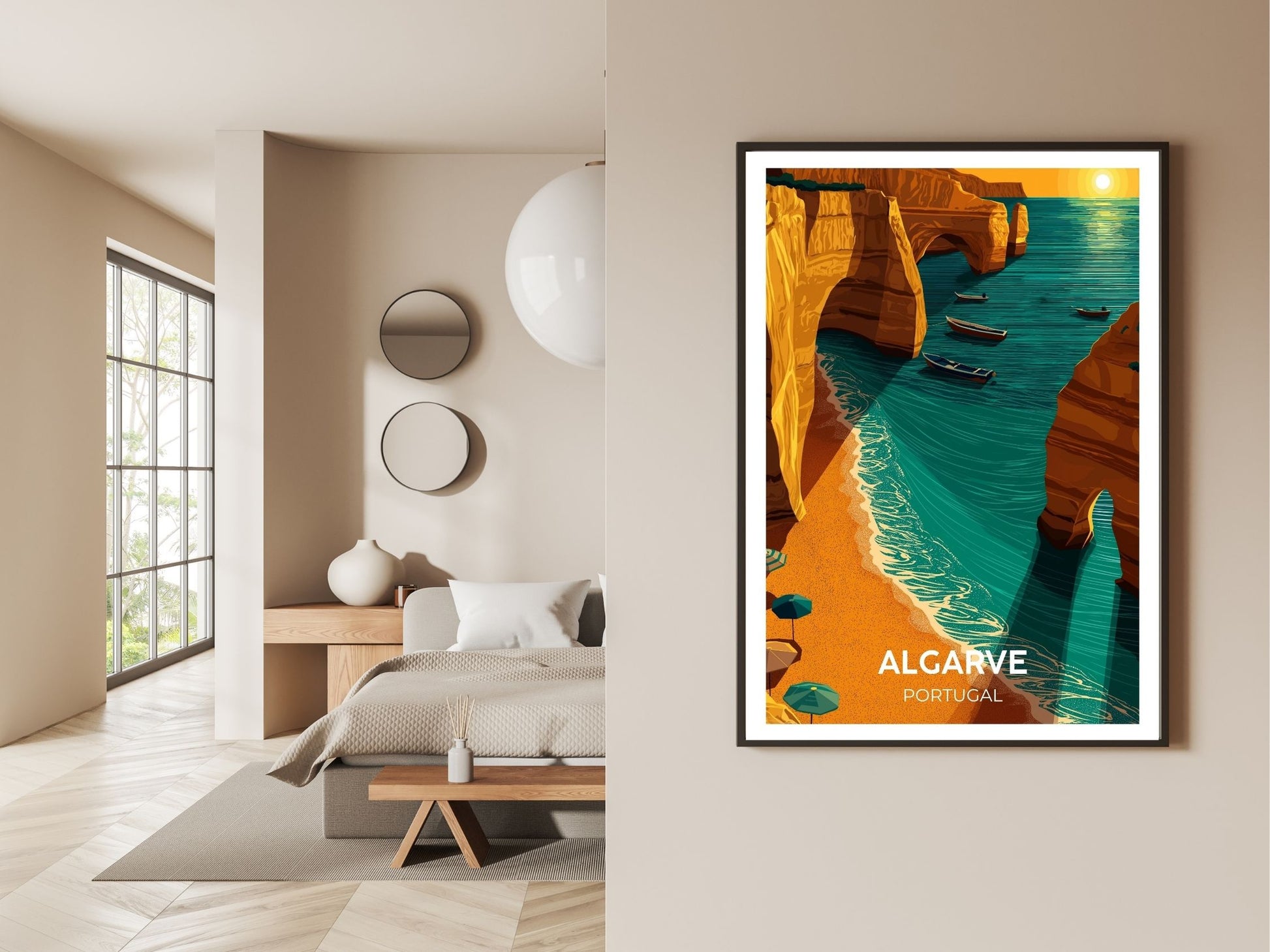 Gallery wall display of Algarve travel poster – Atlas Prints