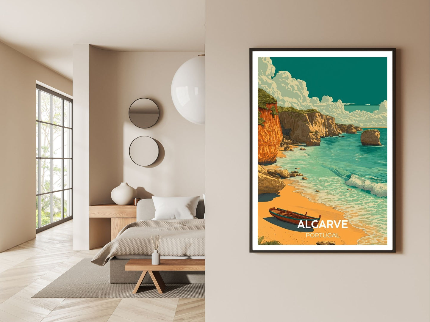 Gallery wall display of Algarve Portugal travel poster – Atlas Prints