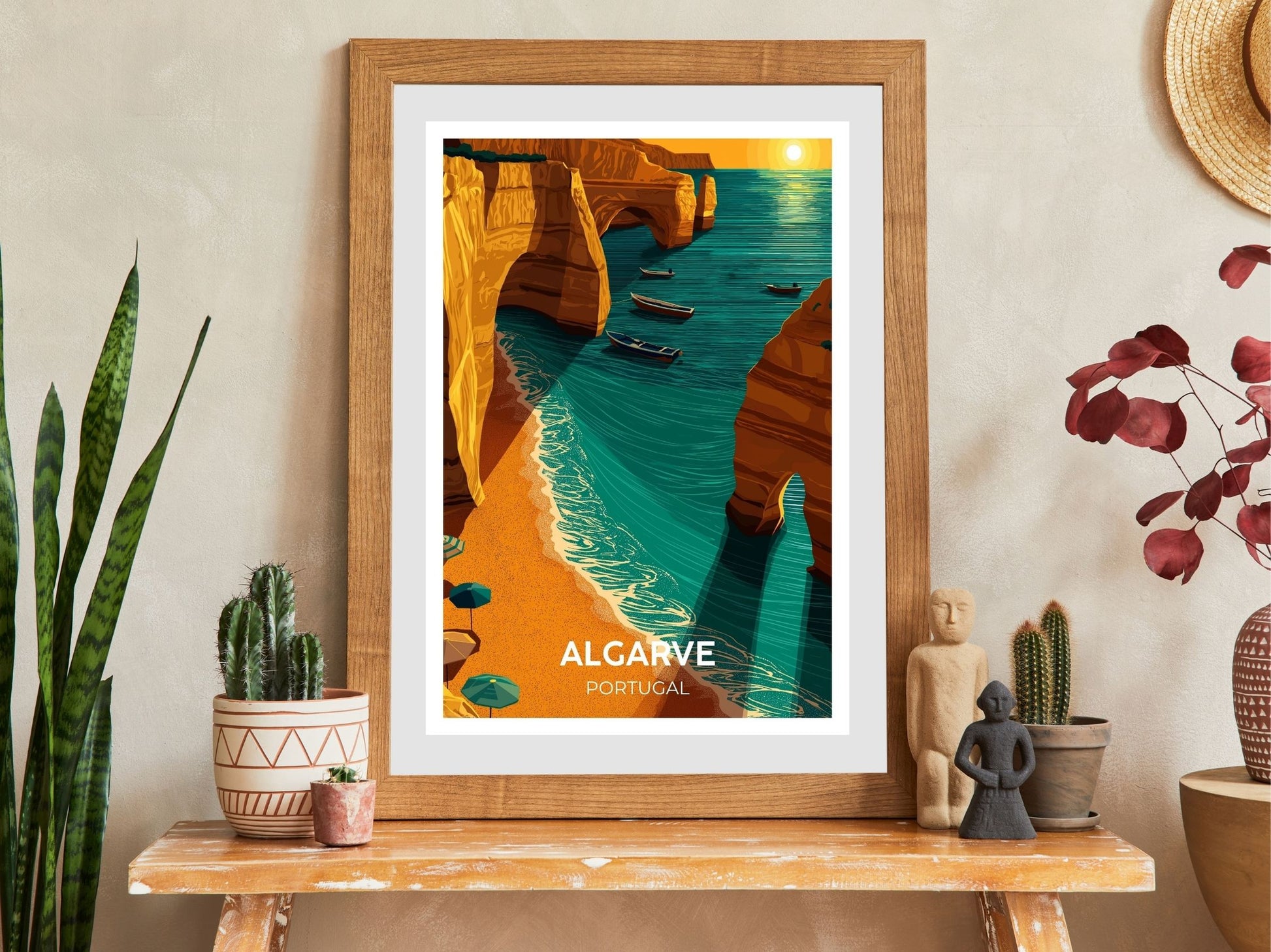 Close-up of Algarve travel poster matte texture – Atlas Prints