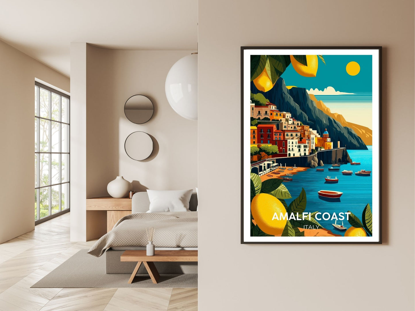 Gallery wall display of Amalfi Coast Italy travel poster – Atlas Prints