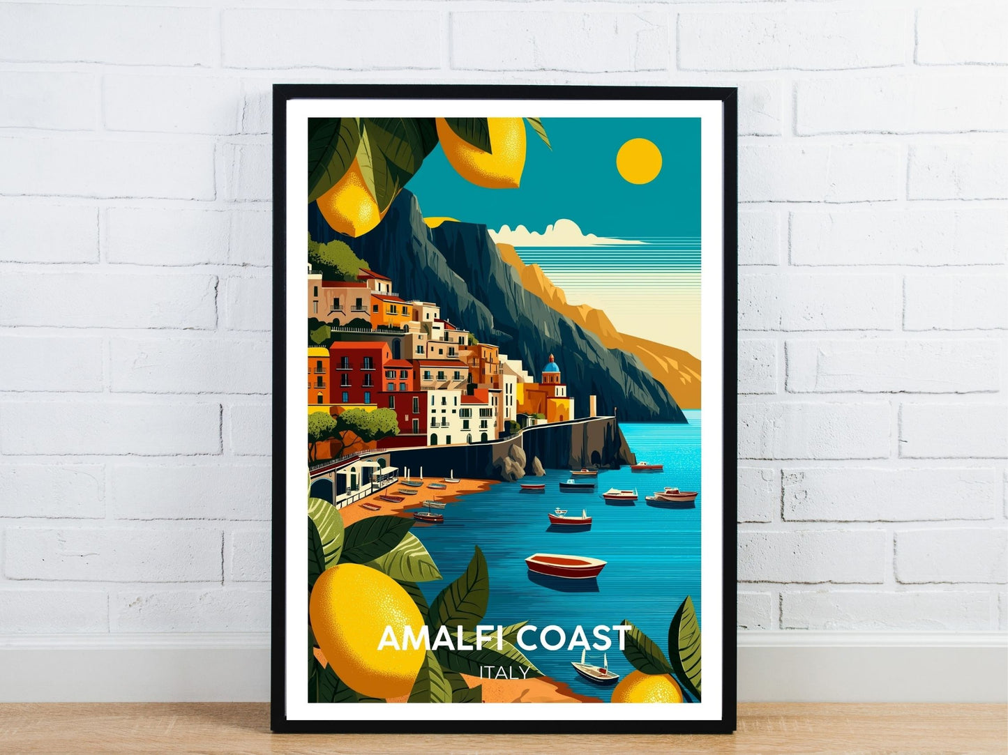 Minimal Amalfi Coast Italy travel art poster – Atlas Prints