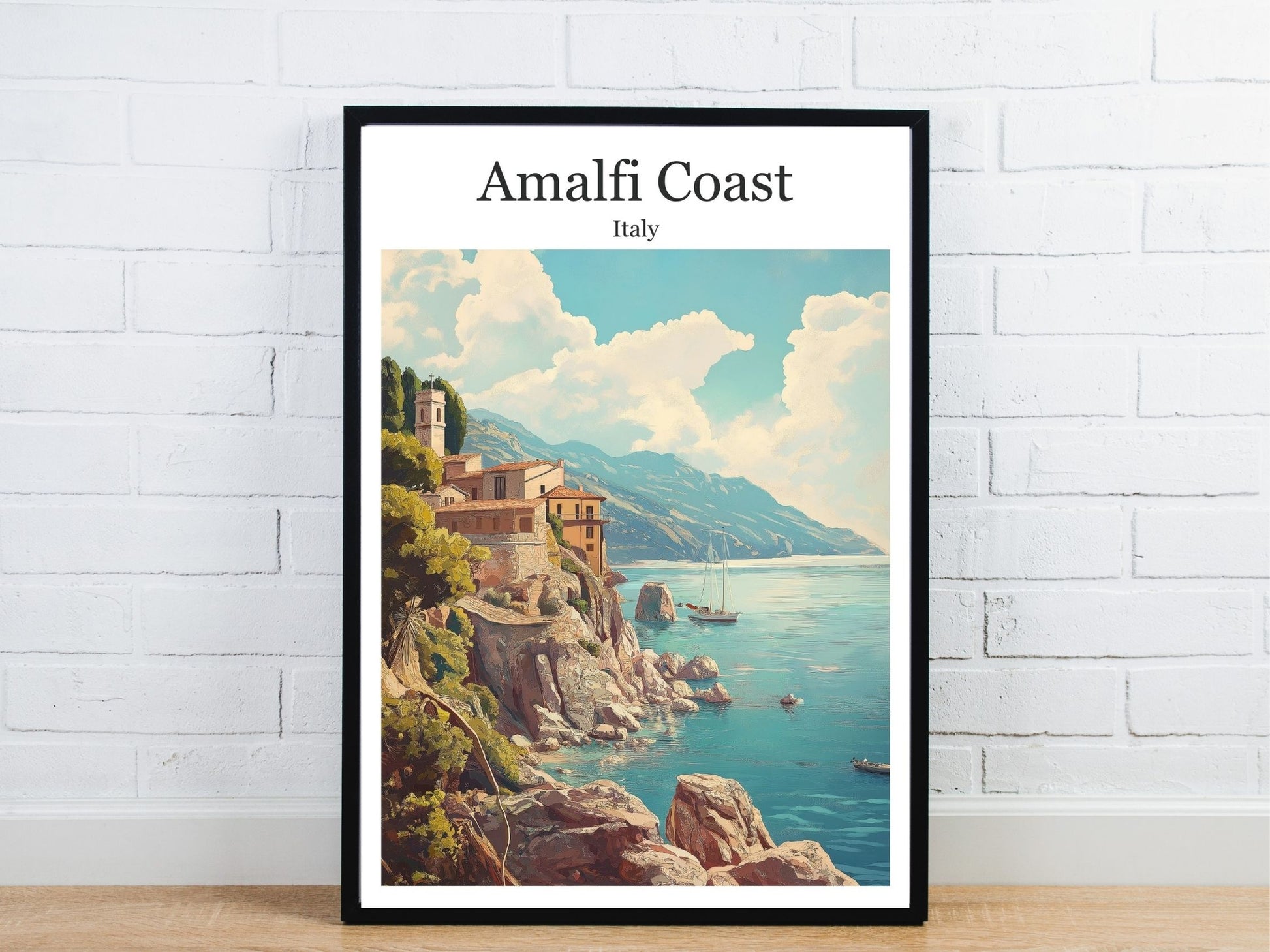 Minimal Amalfi Coast travel art poster – Atlas Prints