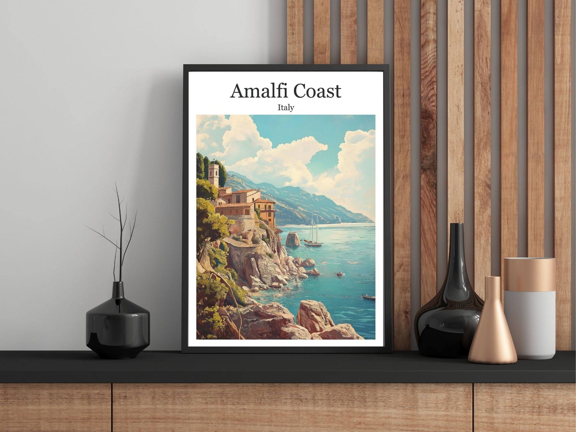 Close-up of Amalfi Coast travel poster matte texture – Atlas Prints