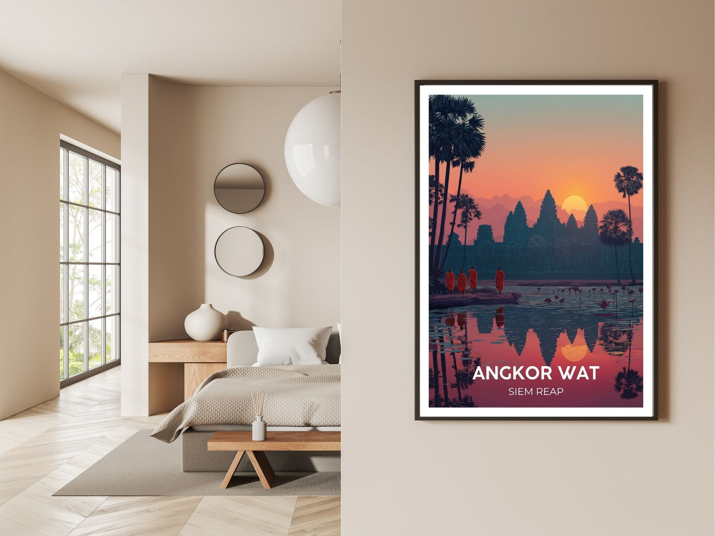 Gallery wall display of Angkor Wat Siem Reap travel poster – Atlas Prints