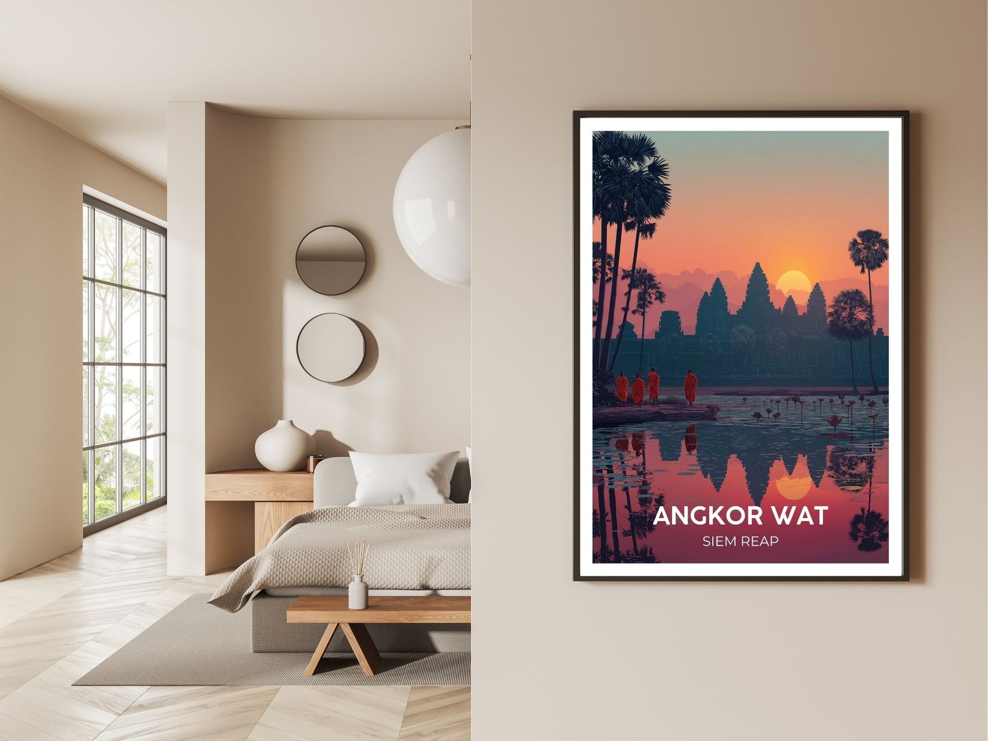 Gallery wall display of Angkor Wat Siem Reap travel poster – Atlas Prints