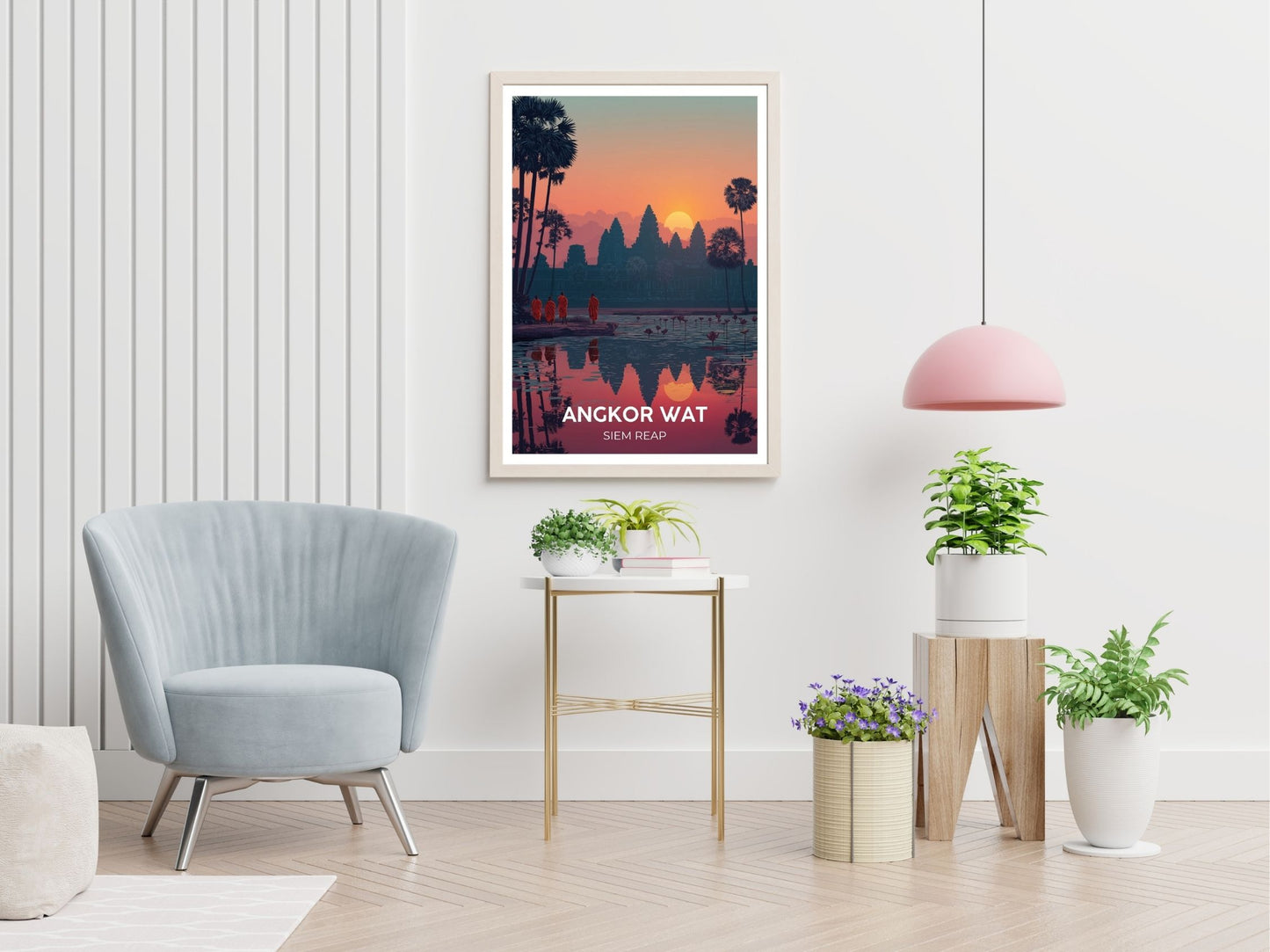 Angkor Wat Siem Reap travel print displayed in living room – Atlas Prints