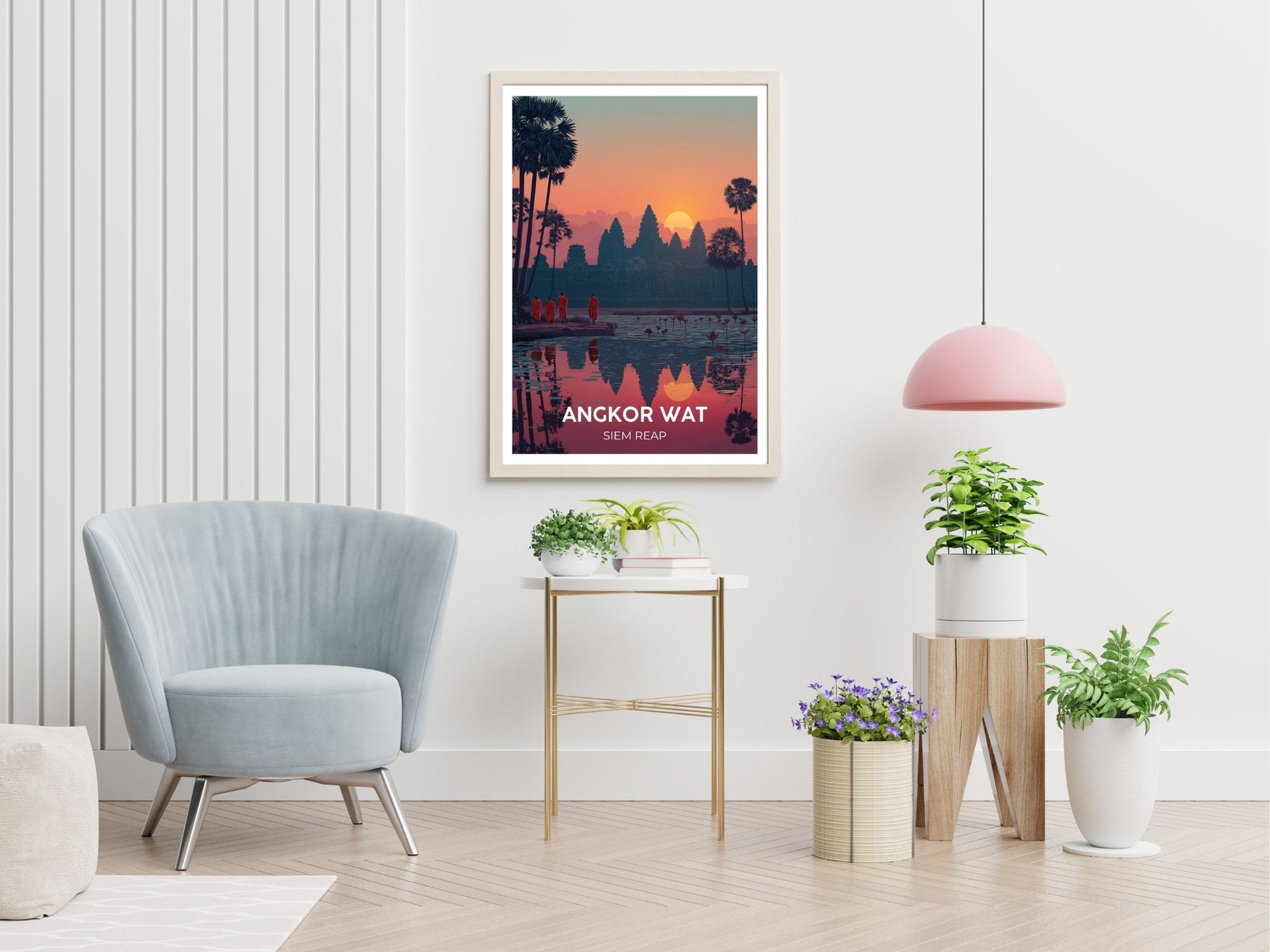 Angkor Wat Siem Reap travel print displayed in living room – Atlas Prints