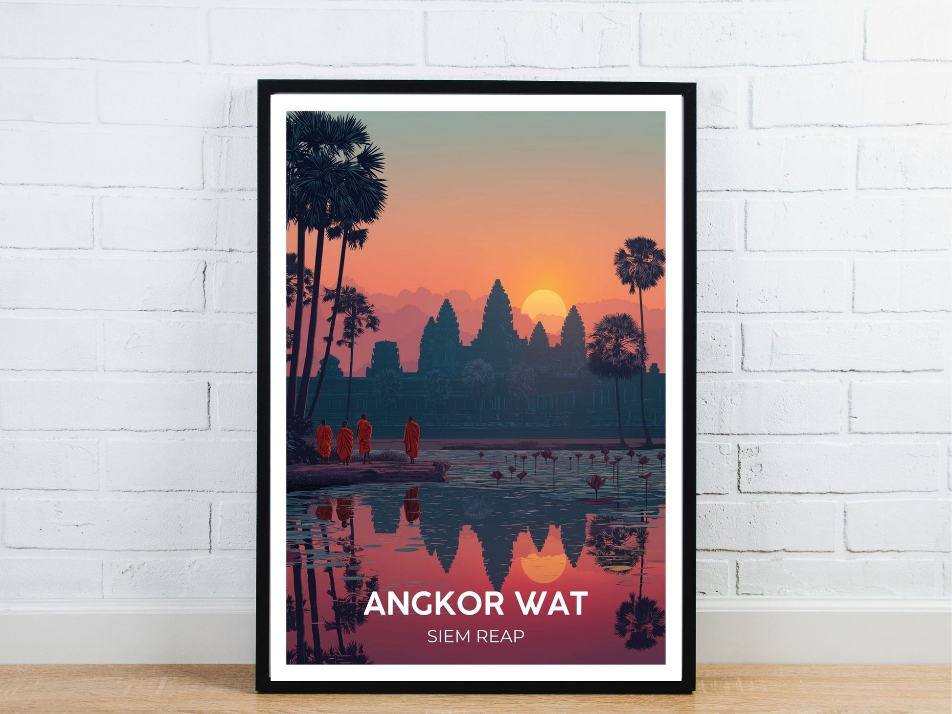 Minimal Angkor Wat Siem Reap travel art poster – Atlas Prints