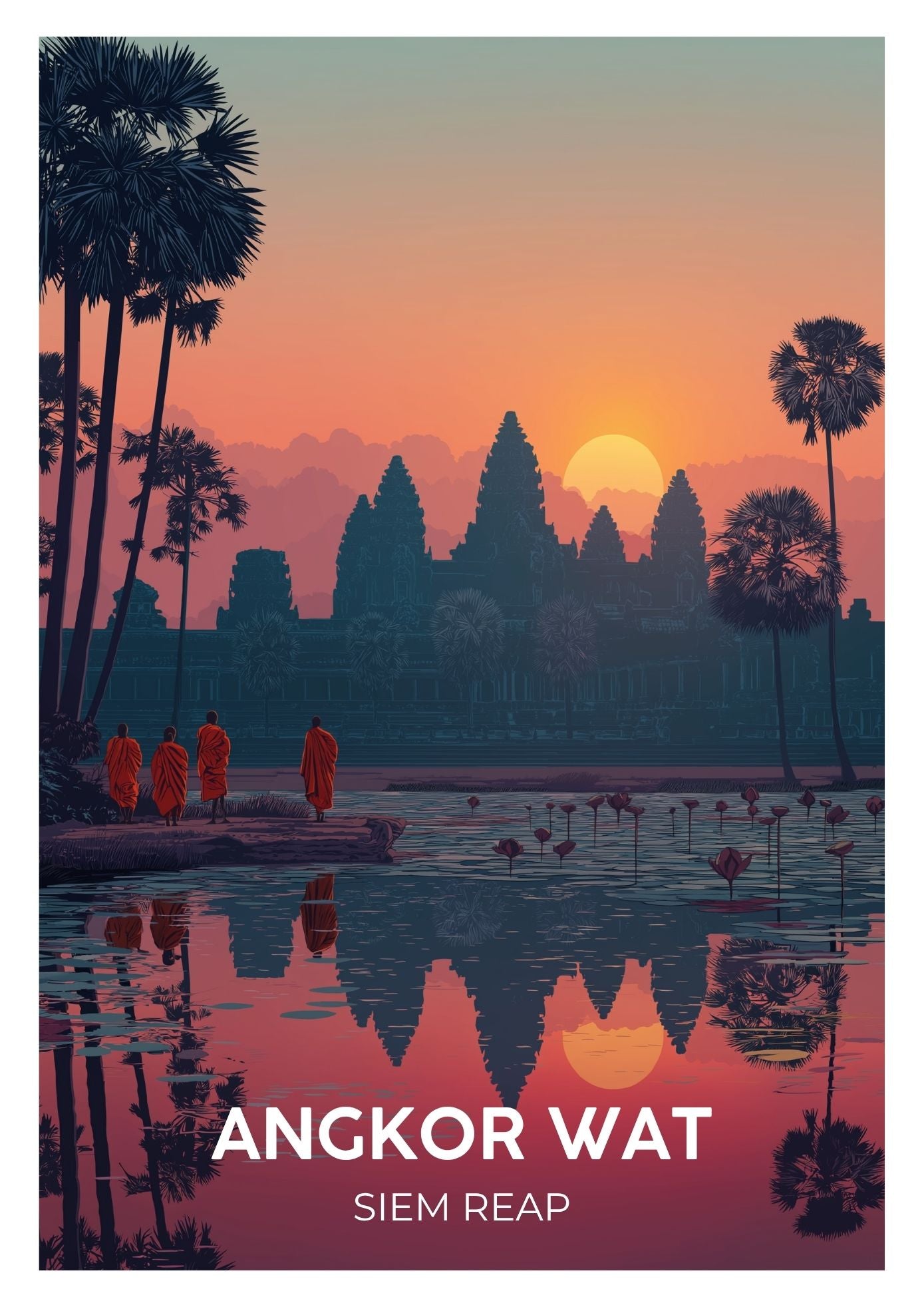 Vintage Angkor Wat Siem Reap travel poster wall art print – Atlas Prints