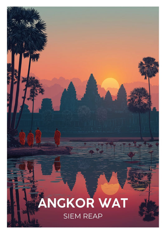 Vintage Angkor Wat Siem Reap travel poster wall art print – Atlas Prints