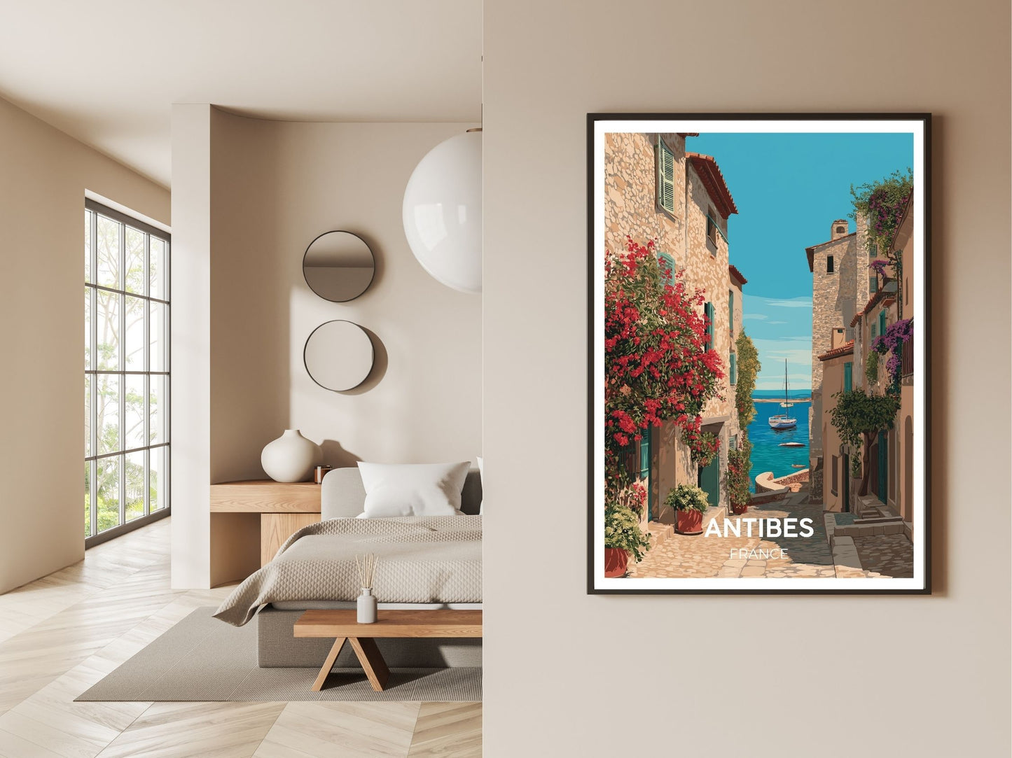Gallery wall display of Antibes travel poster – Atlas Prints