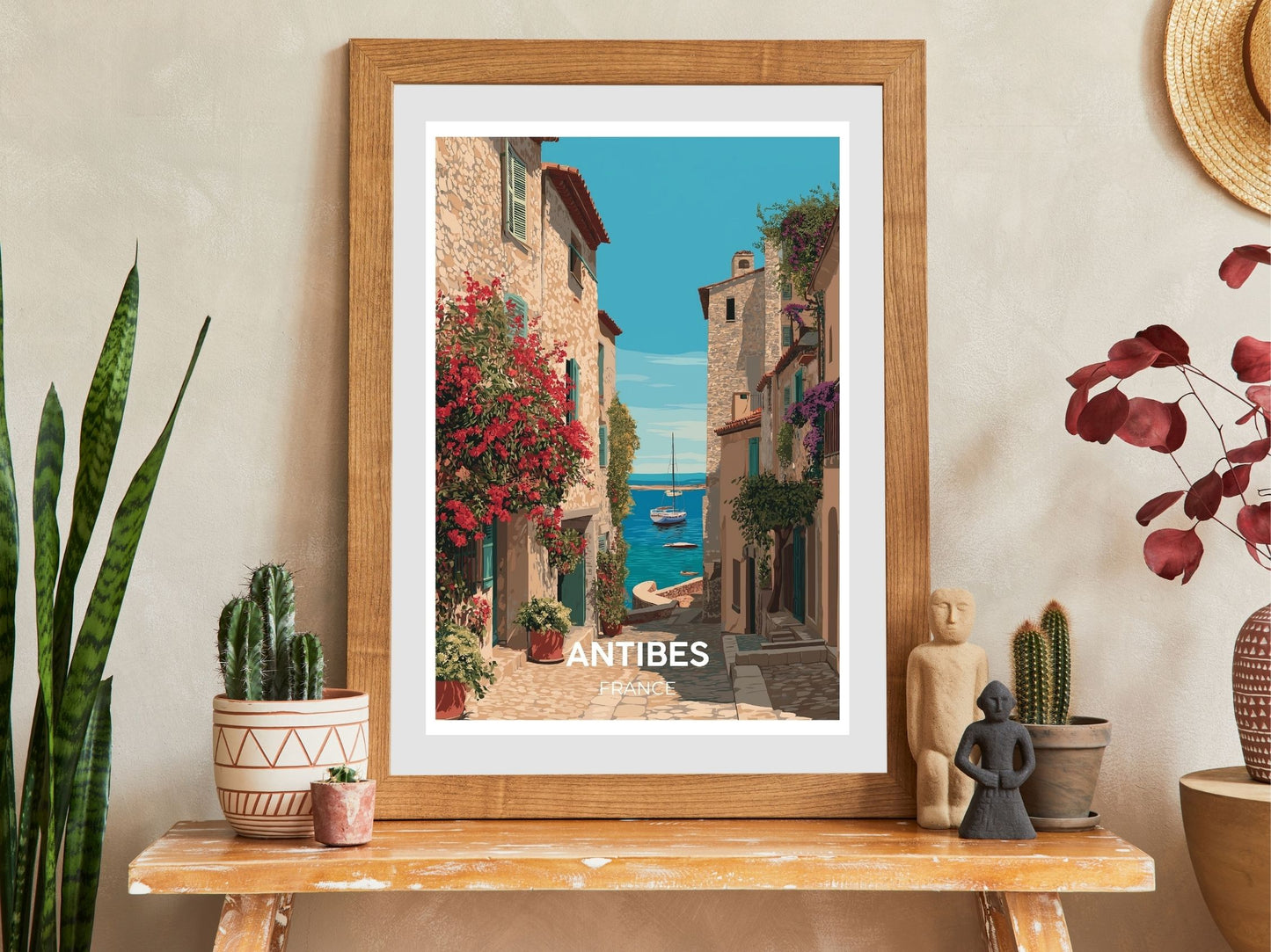 Close-up of Antibes travel poster matte texture – Atlas Prints