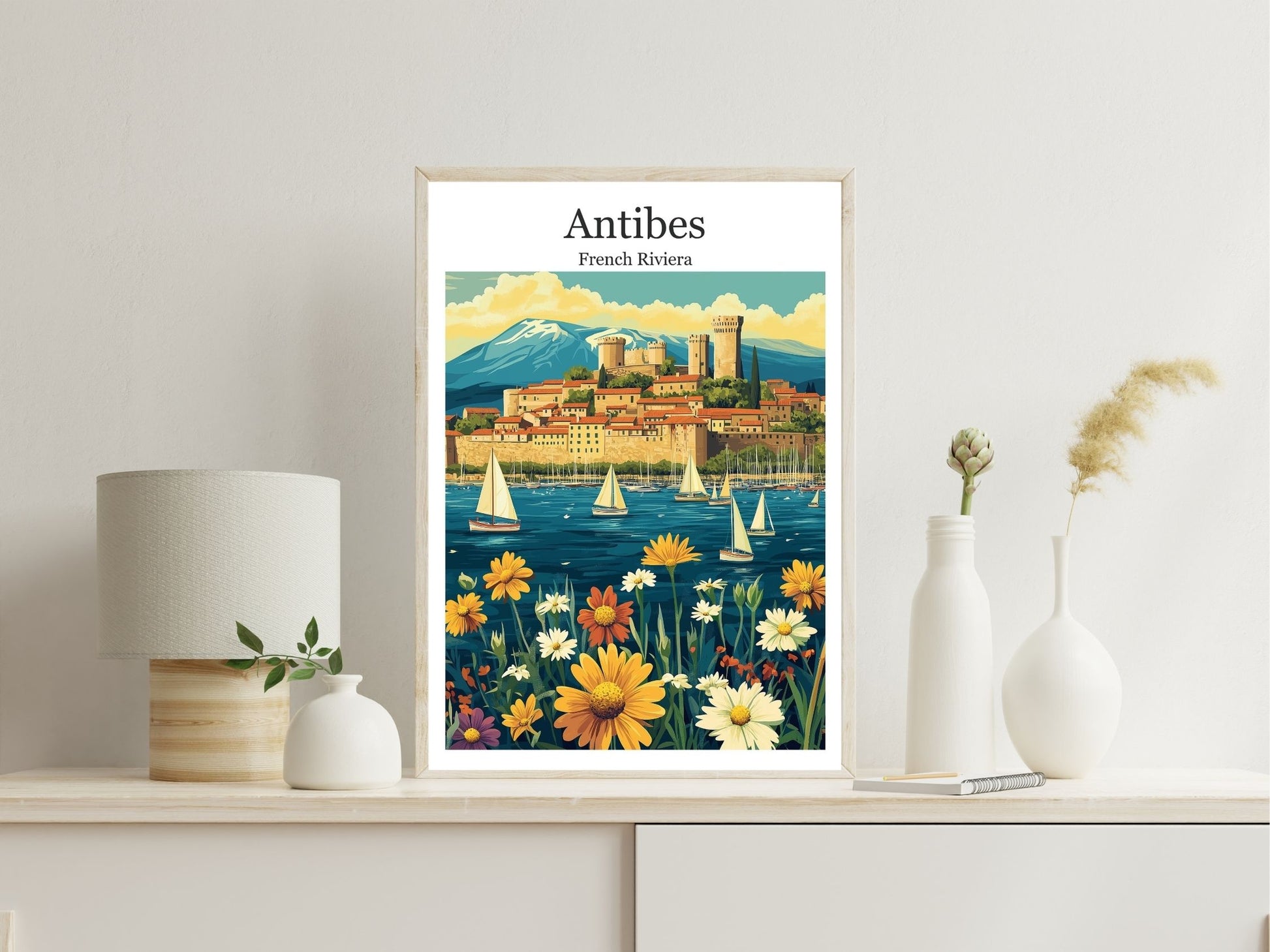 Antibes wall art print displayed in bedroom – Atlas Prints