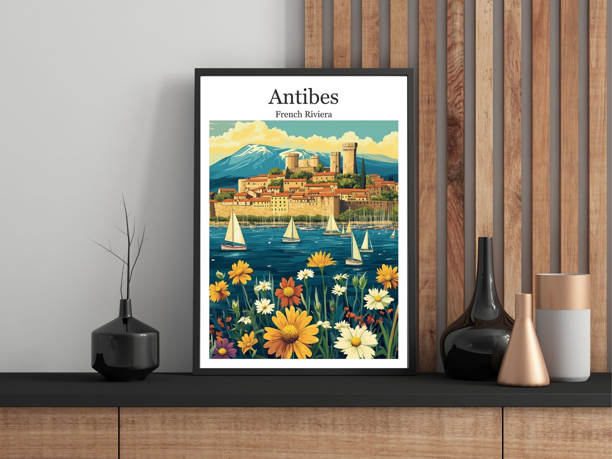 Close-up of Antibes travel poster matte texture – Atlas Prints