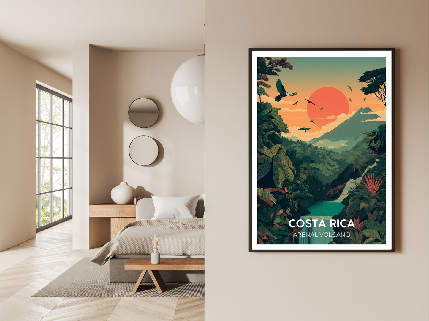 Gallery wall display of Arenal Volcano Costa Rica travel poster – Atlas Prints