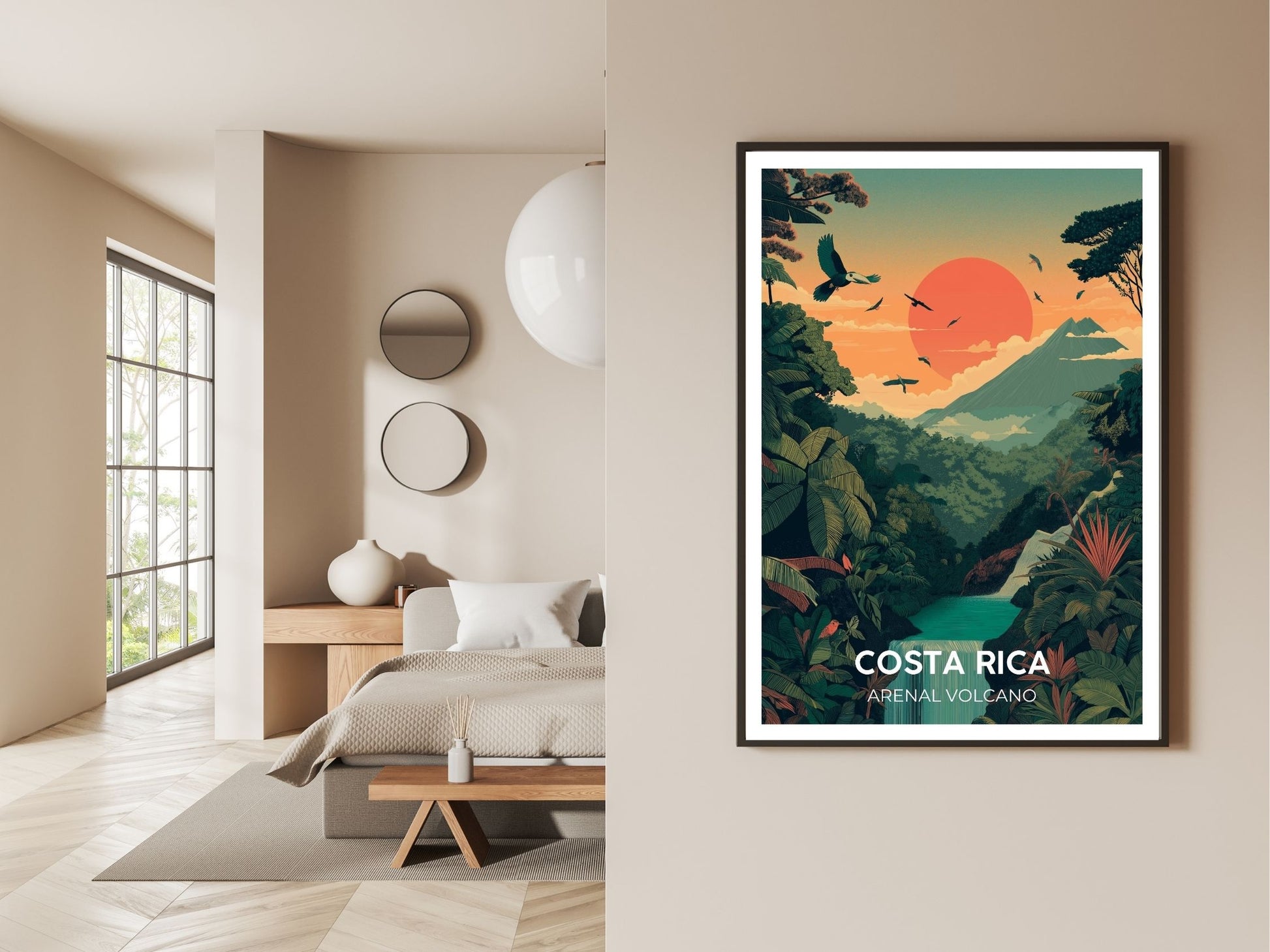 Gallery wall display of Arenal Volcano Costa Rica travel poster – Atlas Prints