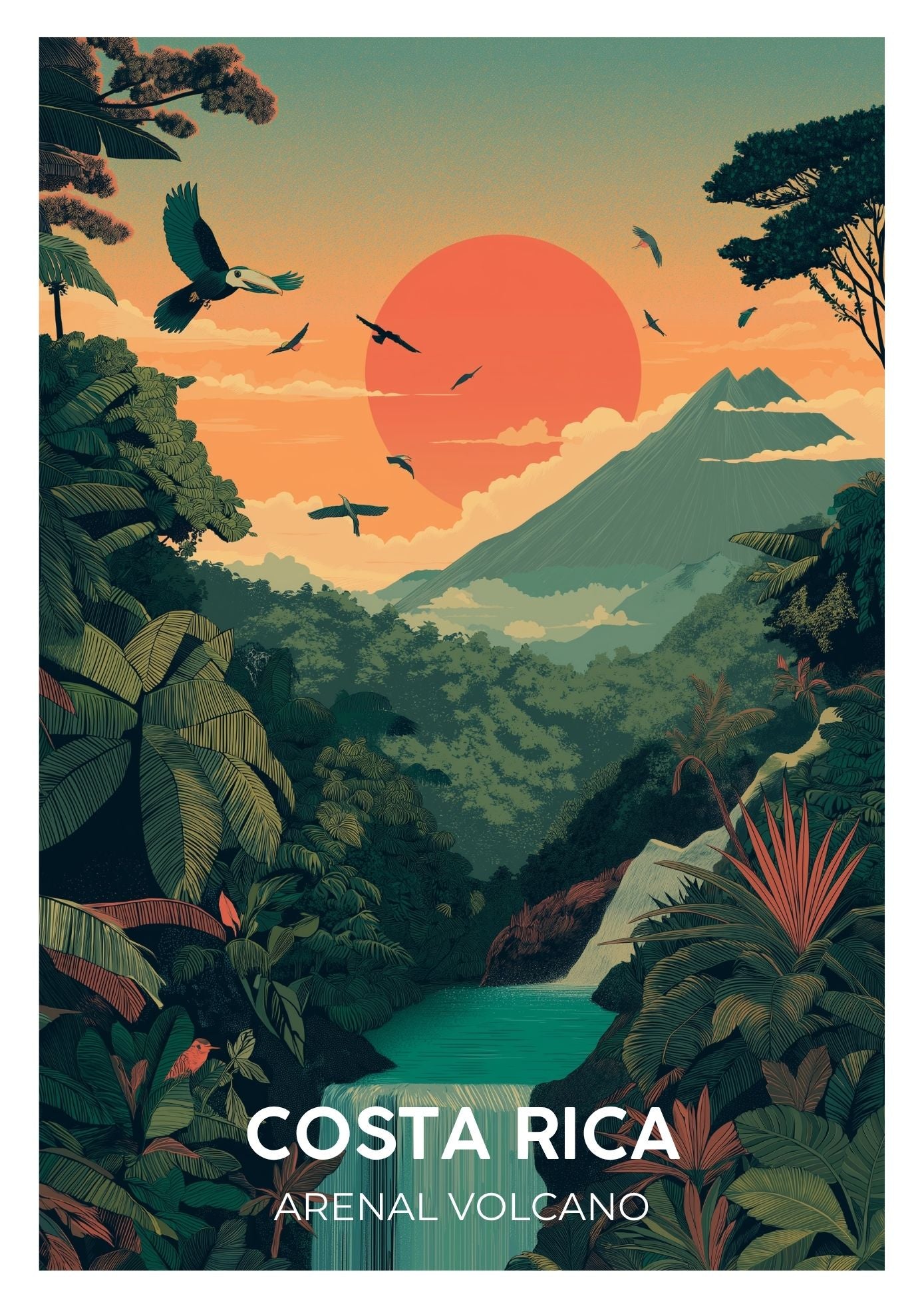 Vintage Arenal Volcano Costa Rica travel poster wall art print – Atlas Prints