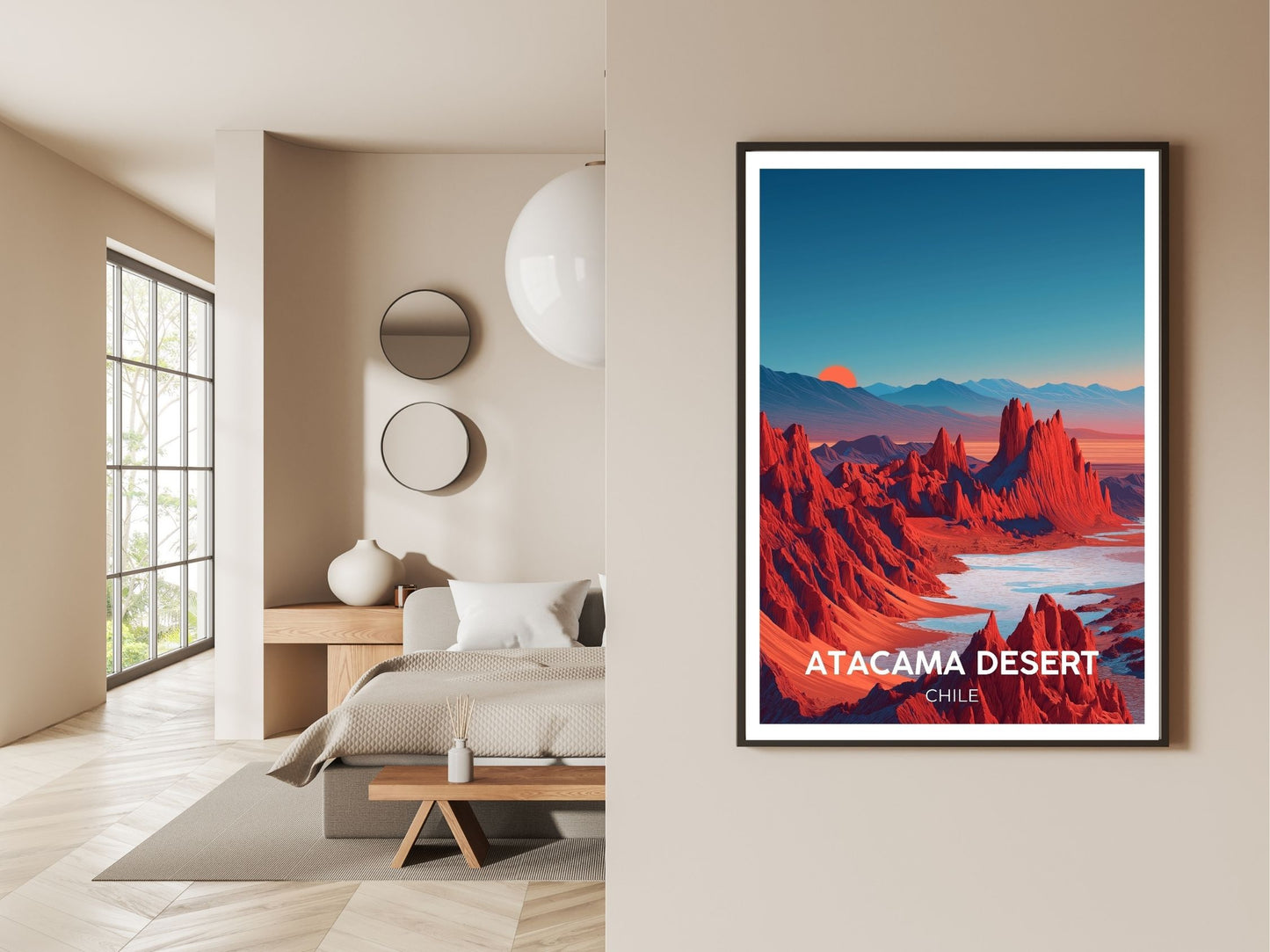 Gallery wall display of Atacama Desert Chile travel poster – Atlas Prints