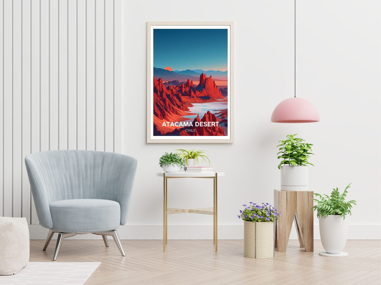 Atacama Desert Chile travel print displayed in living room – Atlas Prints