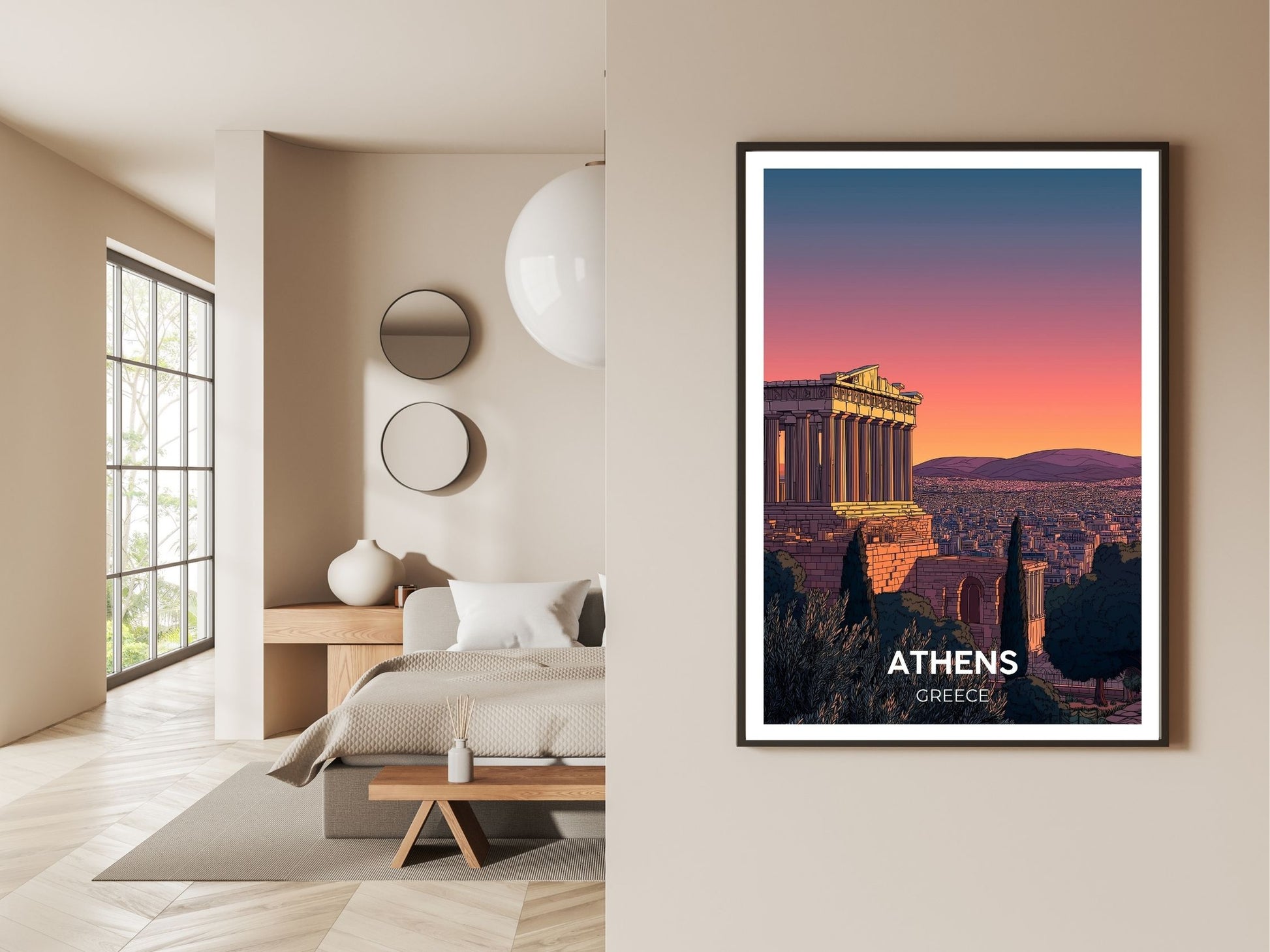 Gallery wall display of Athens Greece travel poster – Atlas Prints