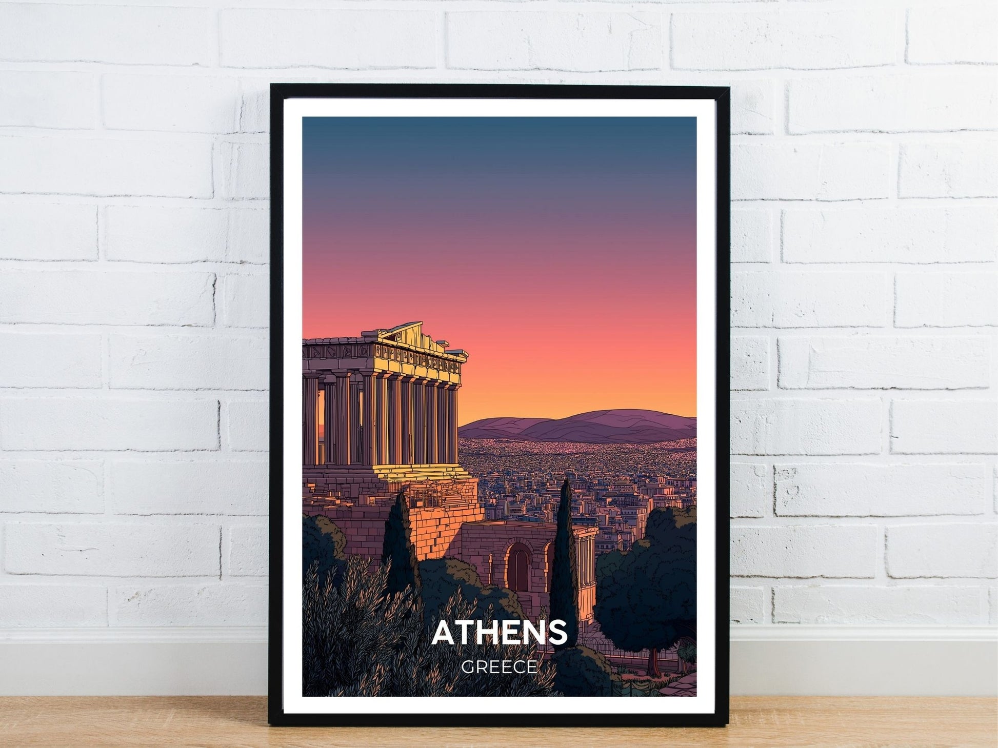 Minimal Athens Greece travel art poster – Atlas Prints